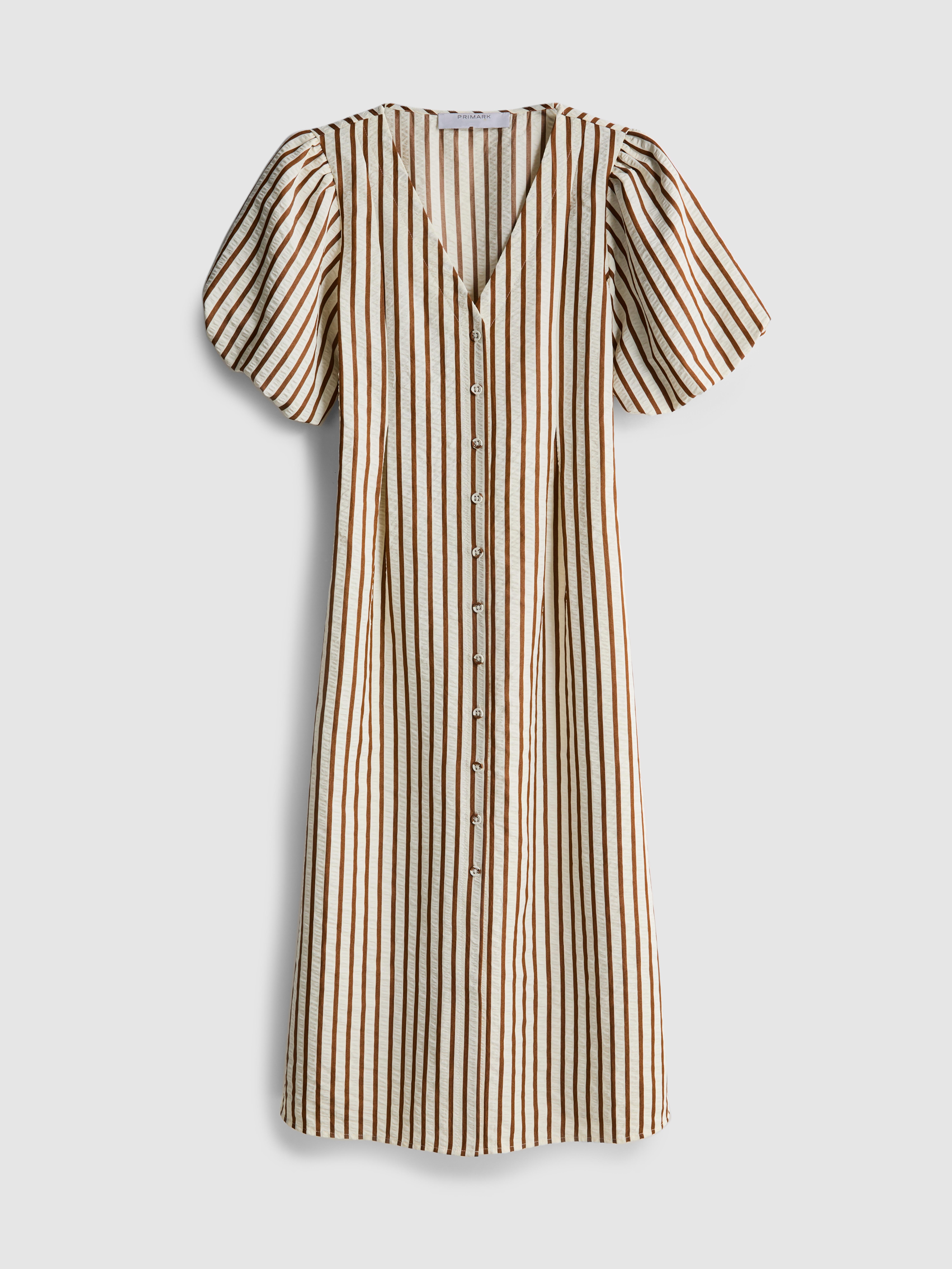 Women's Chocolate Striped Puff-Sleeve Midi Dress | Primark