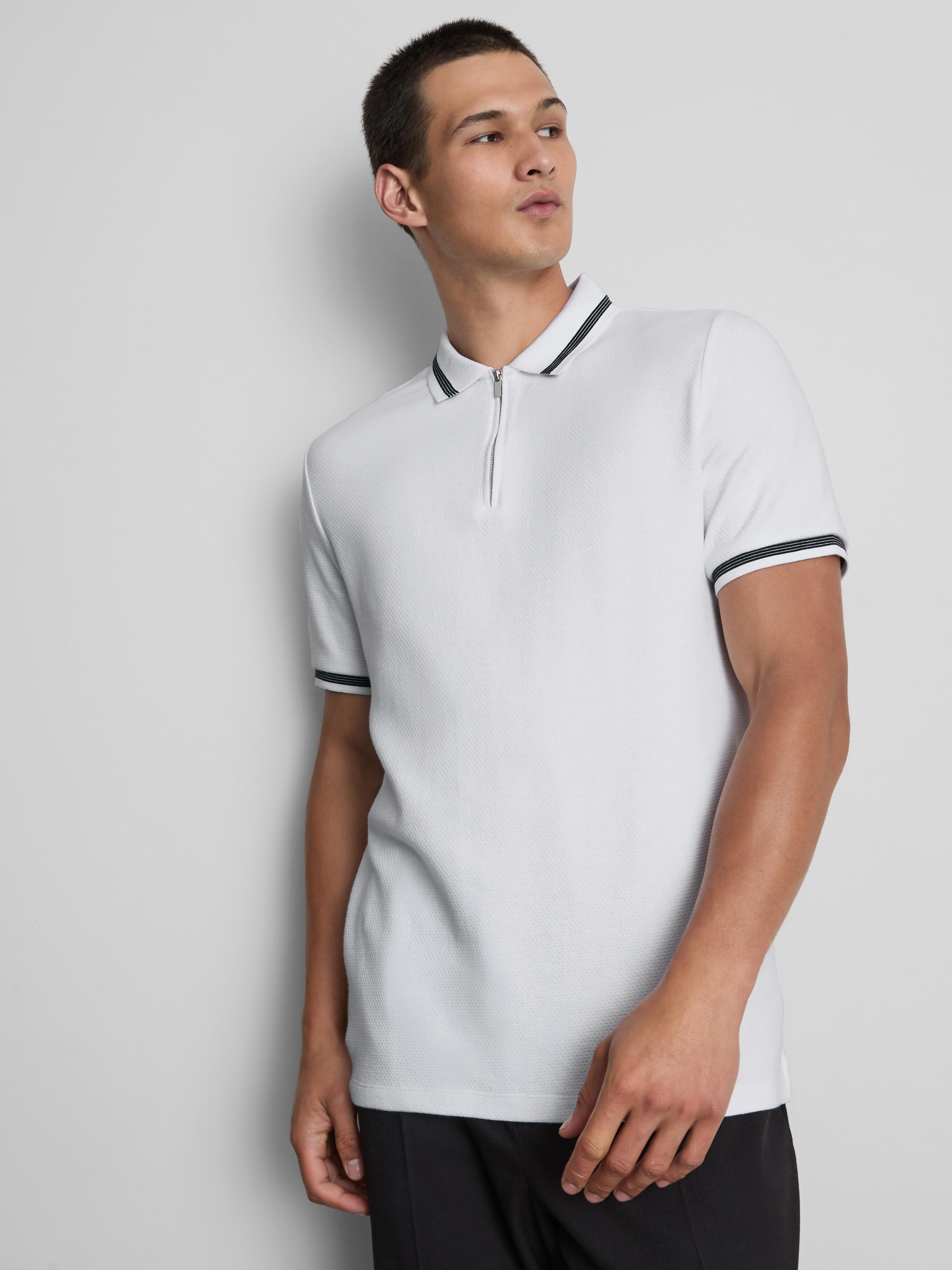 Textured Zip Neck Polo Shirt