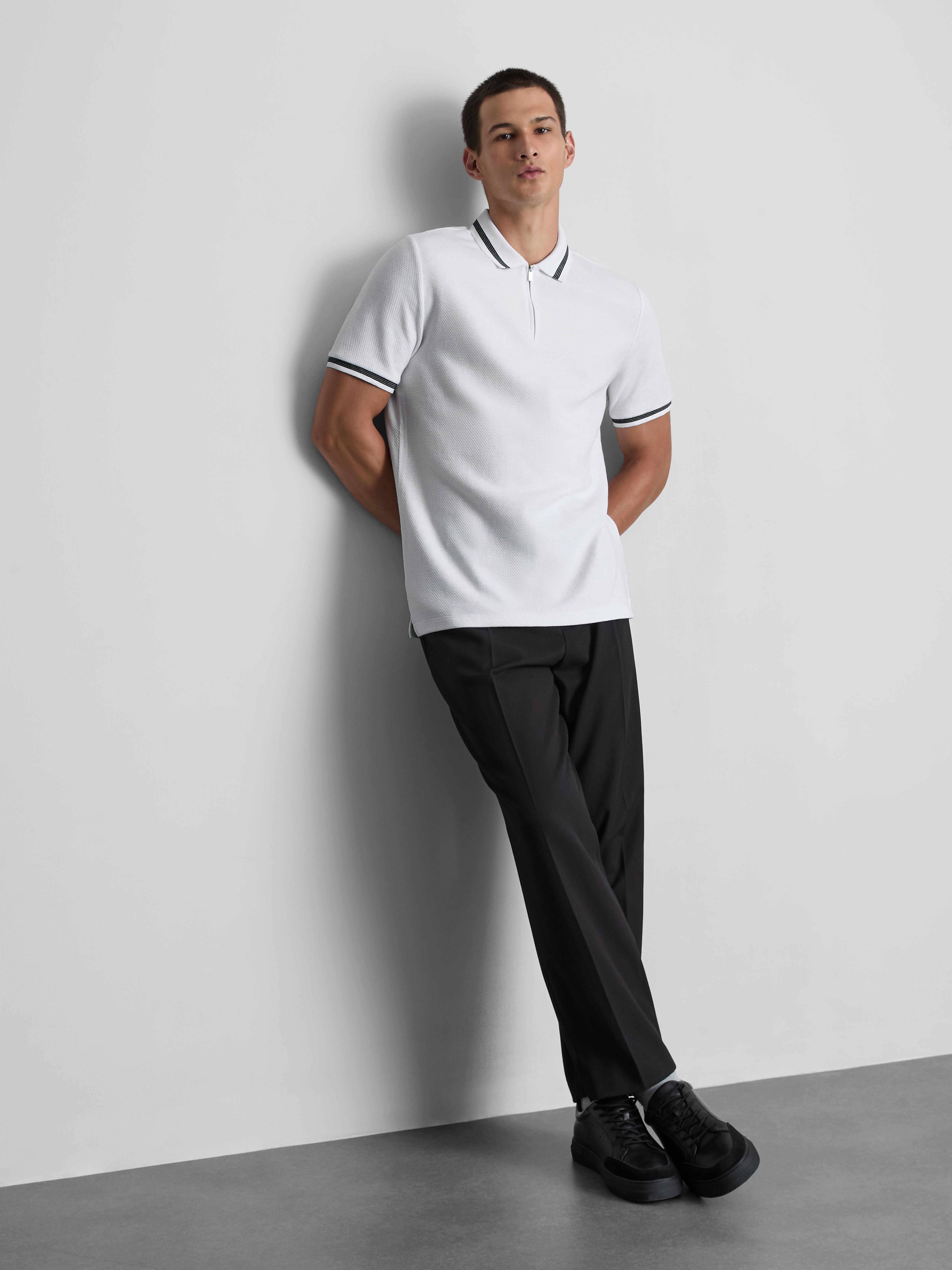 Textured Zip Neck Polo Shirt