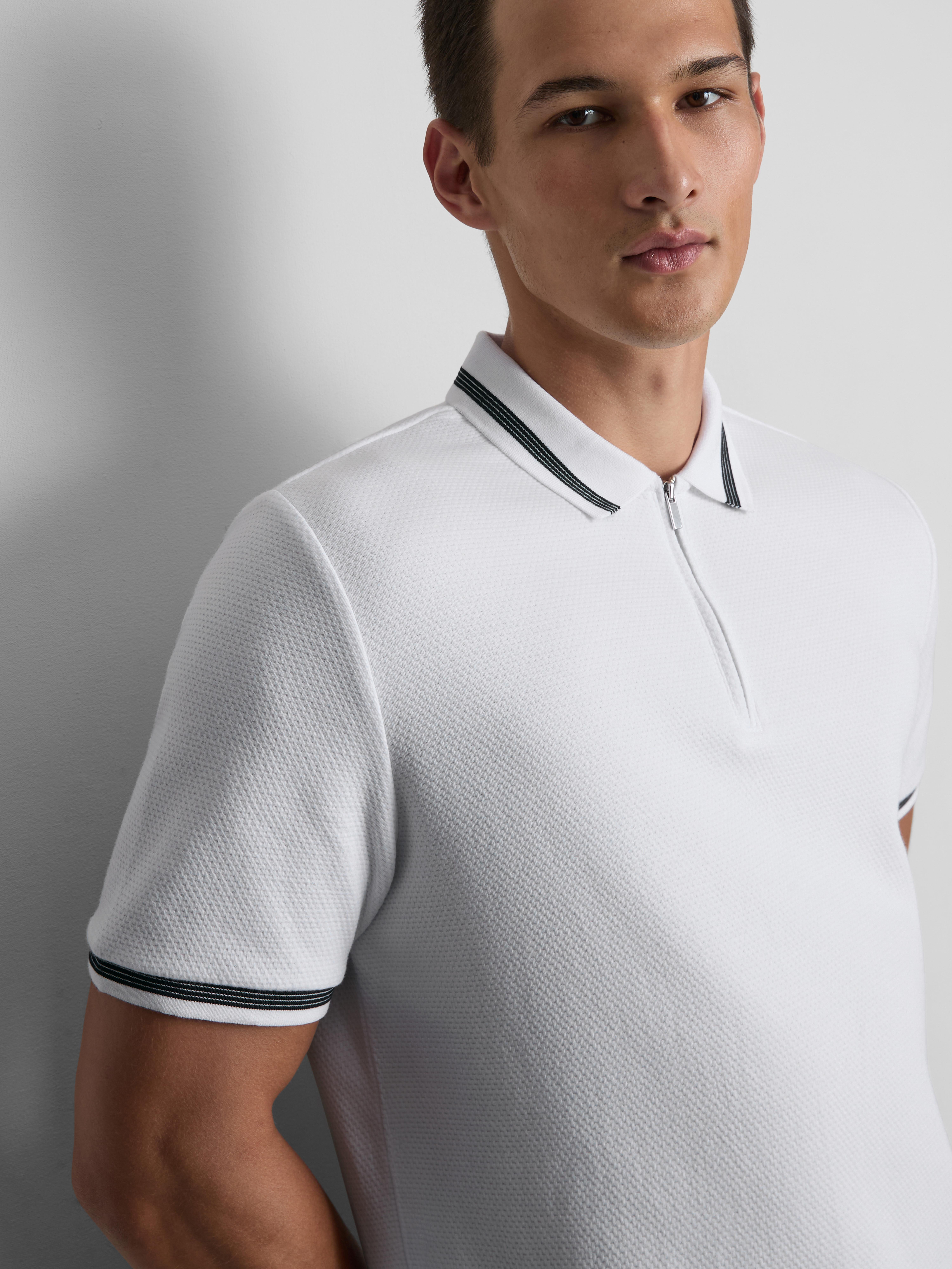Textured Zip Neck Polo Shirt