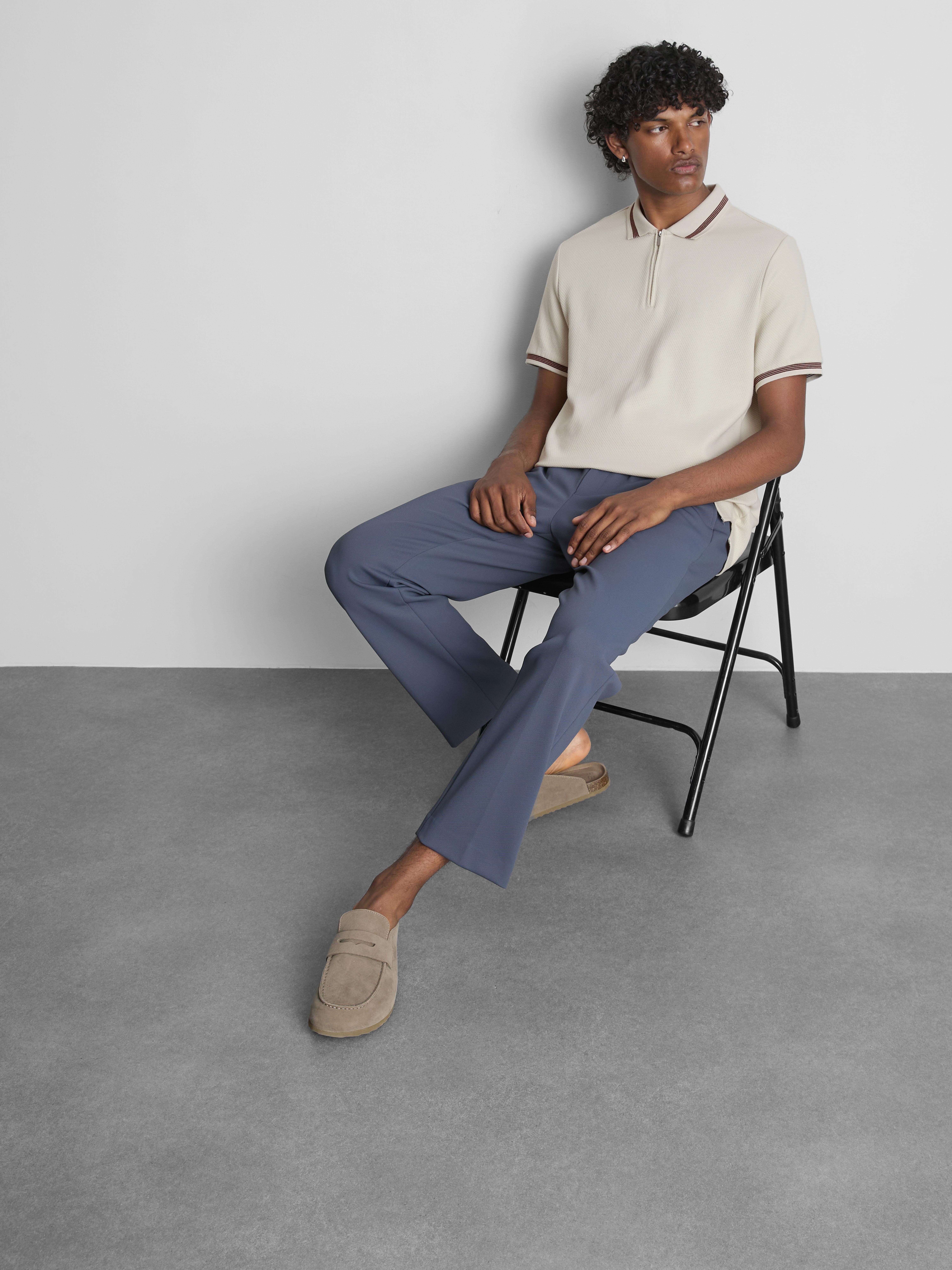 Textured Zip Neck Polo Shirt