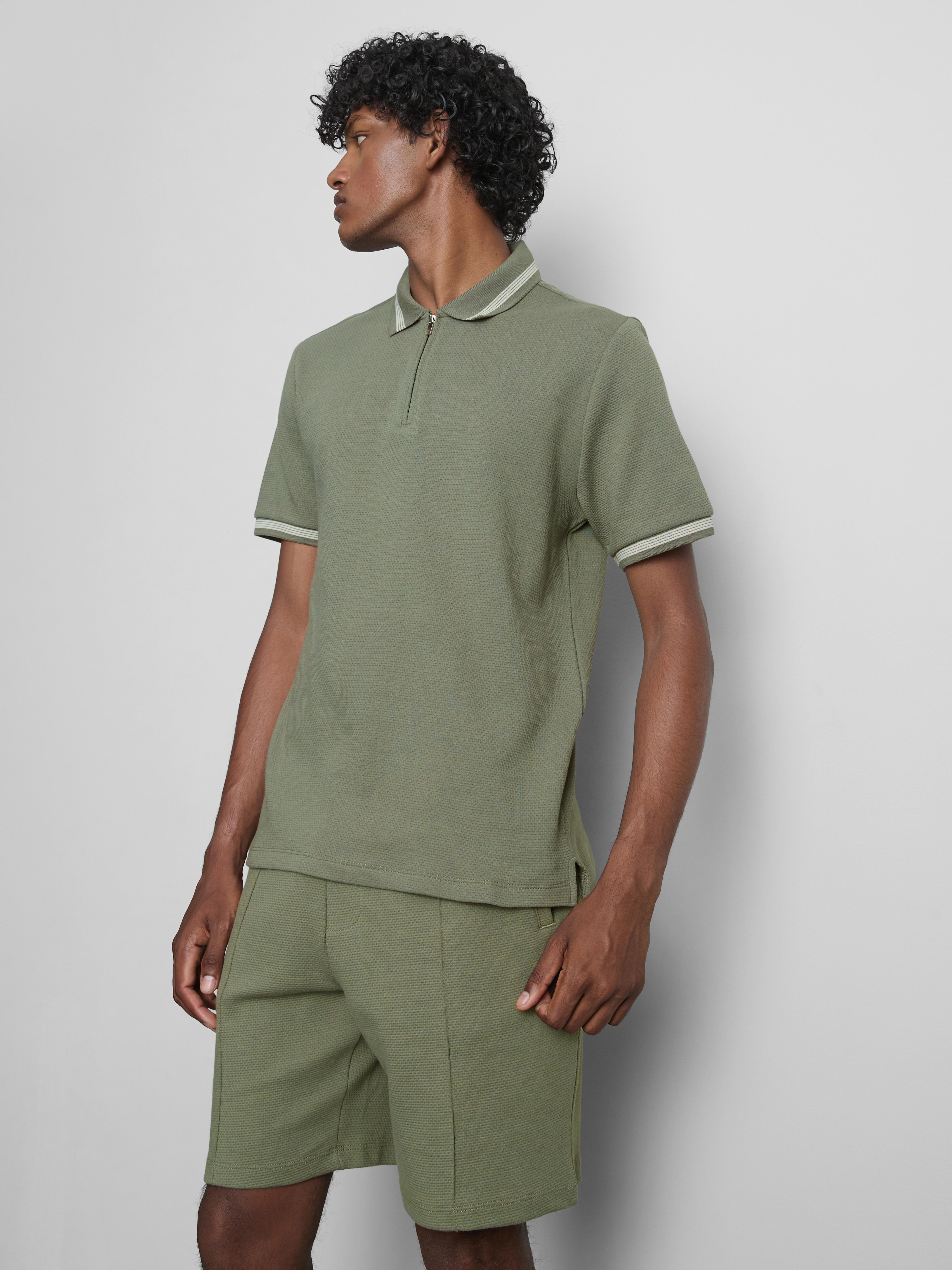 Textured Zip Neck Polo Shirt