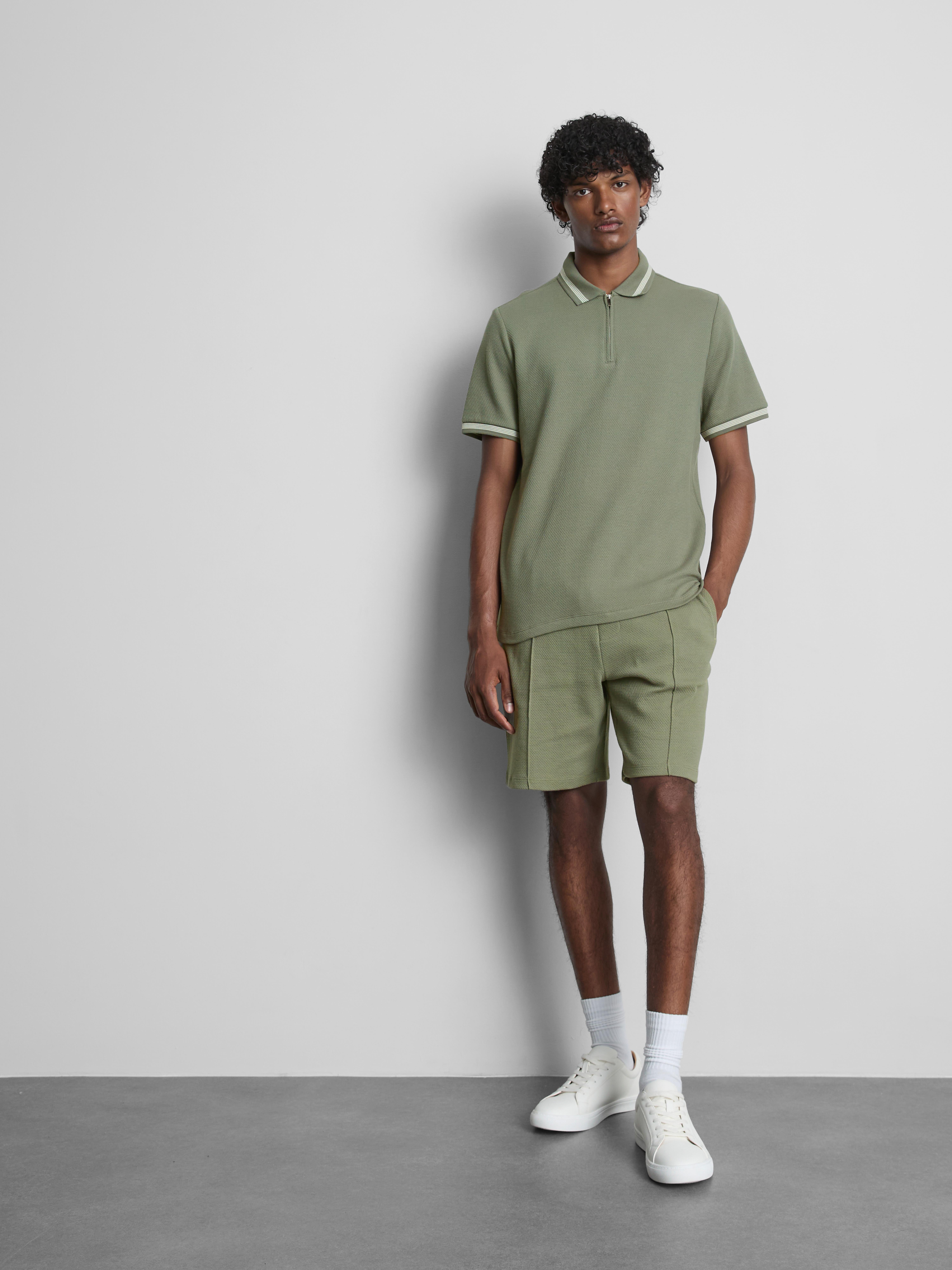 Textured Zip Neck Polo Shirt