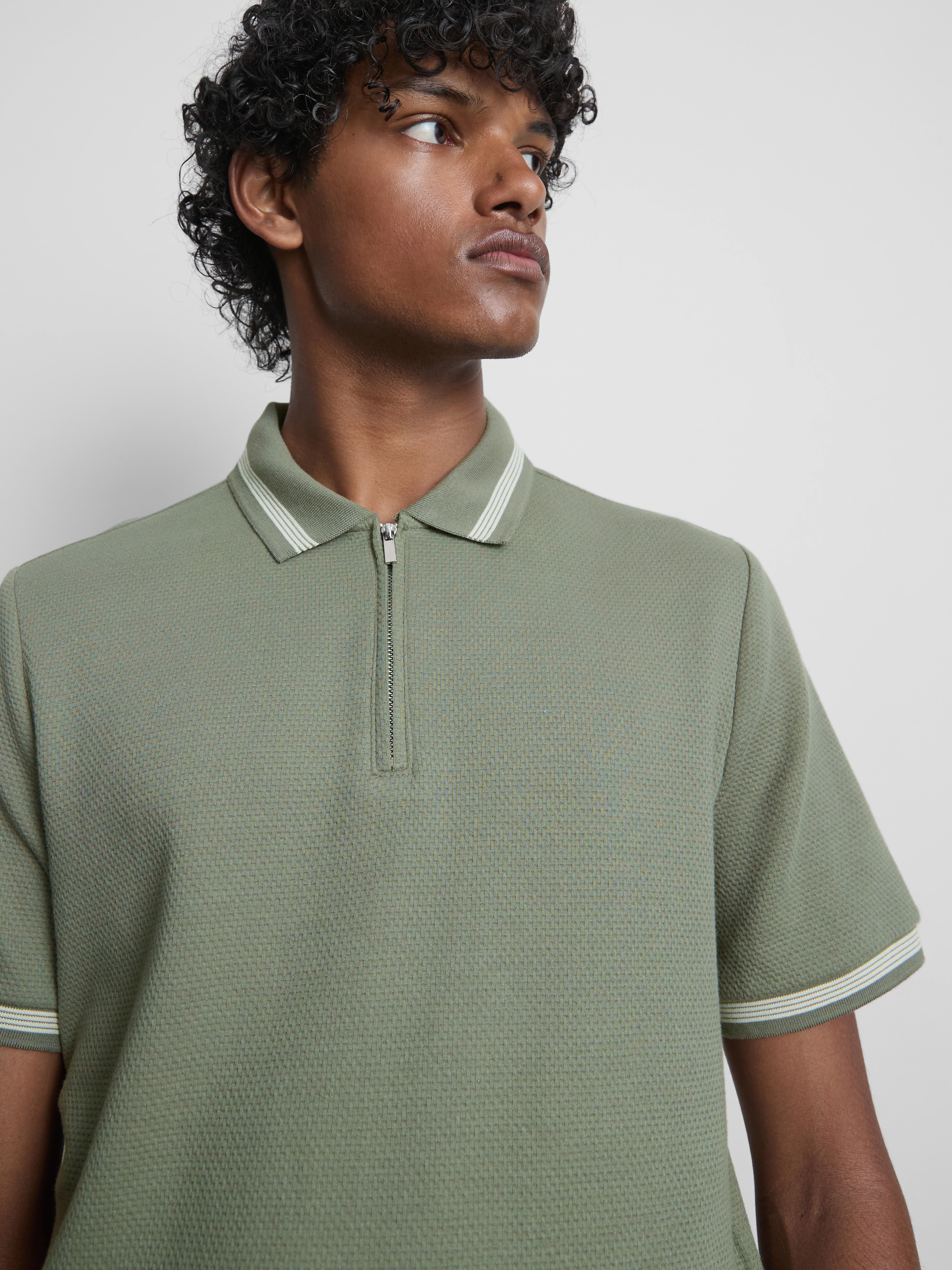 Textured Zip Neck Polo Shirt