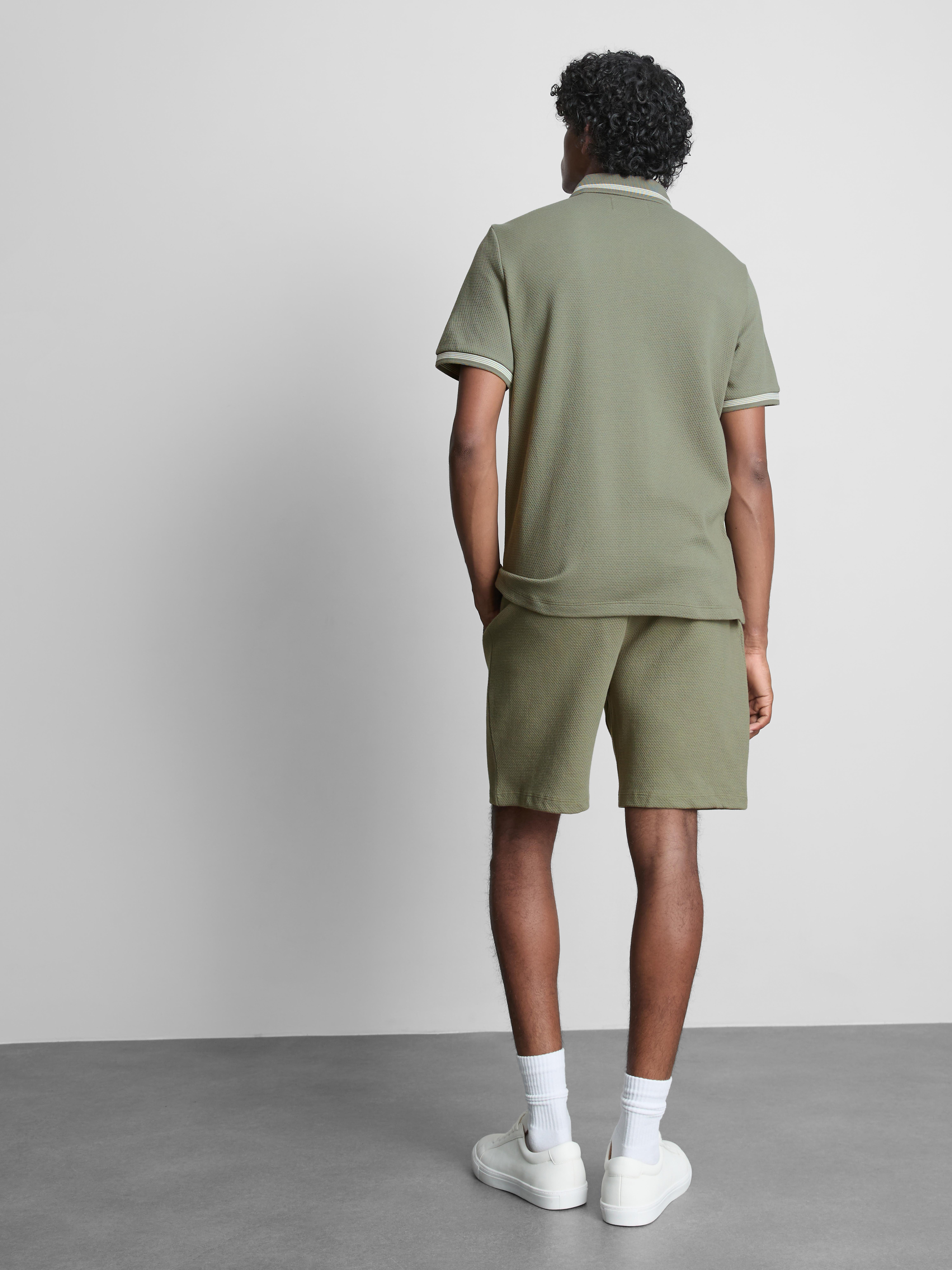 Textured Zip Neck Polo Shirt