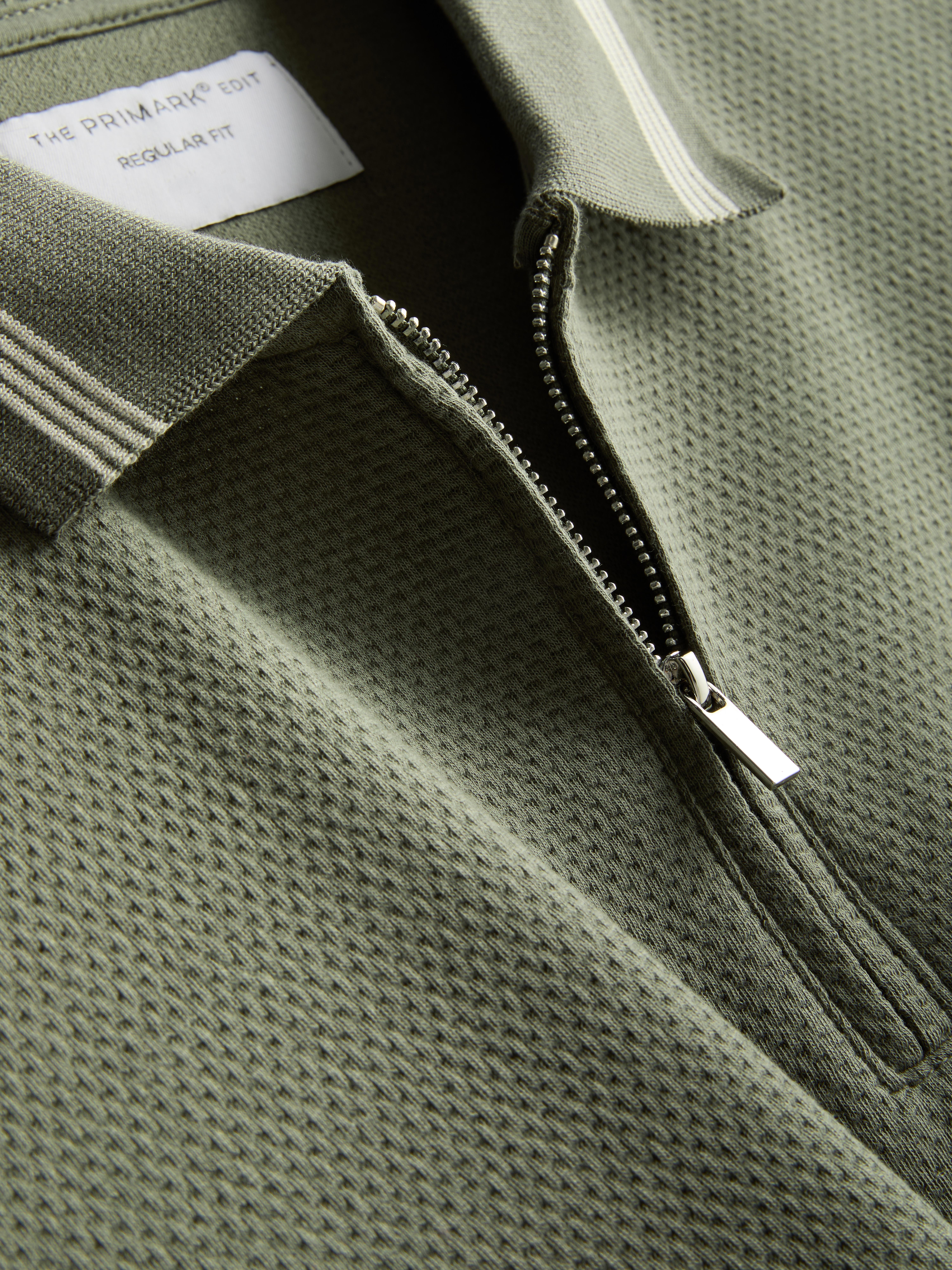 Textured Zip Neck Polo Shirt