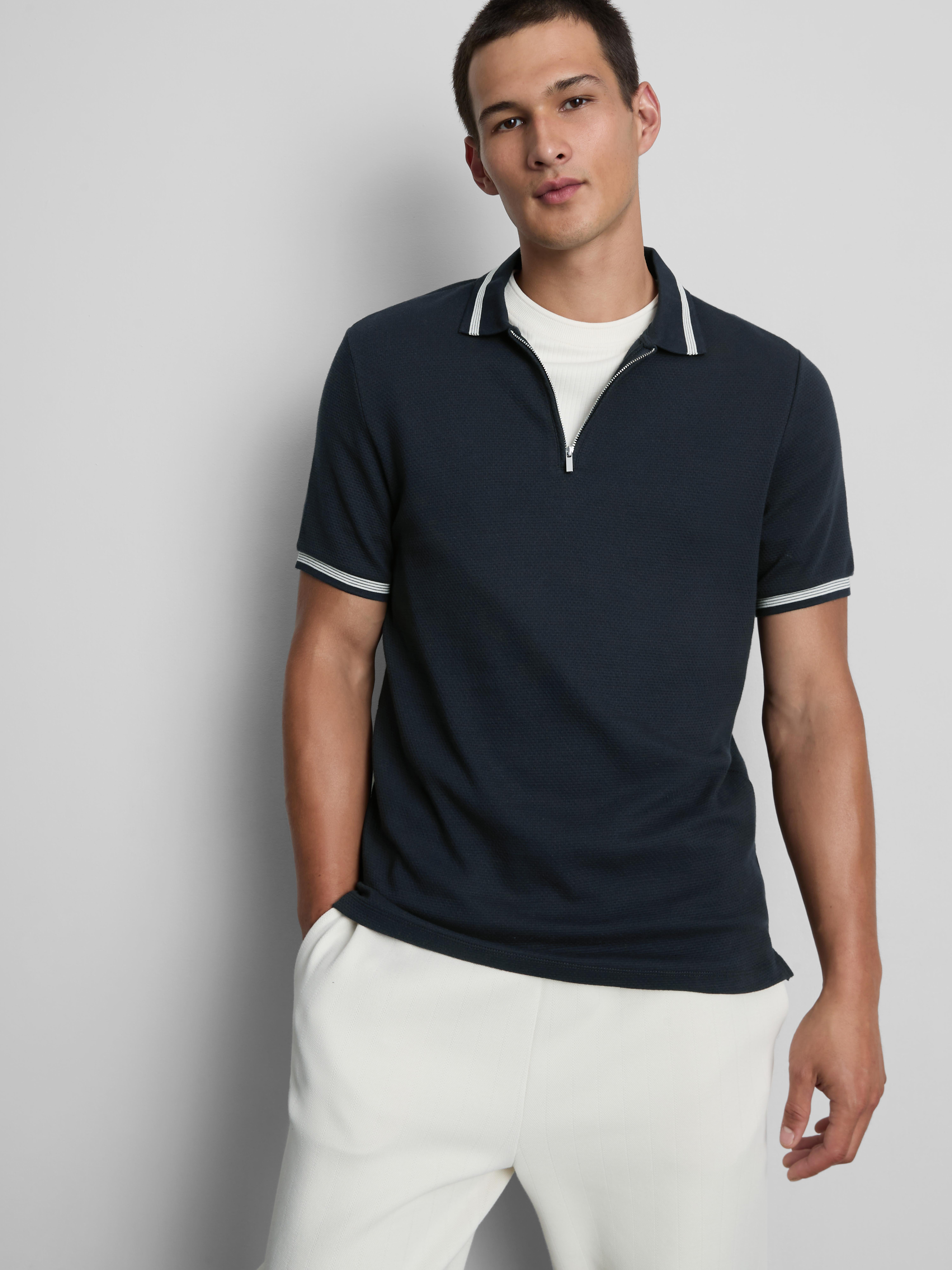 Textured Zip Neck Polo Shirt