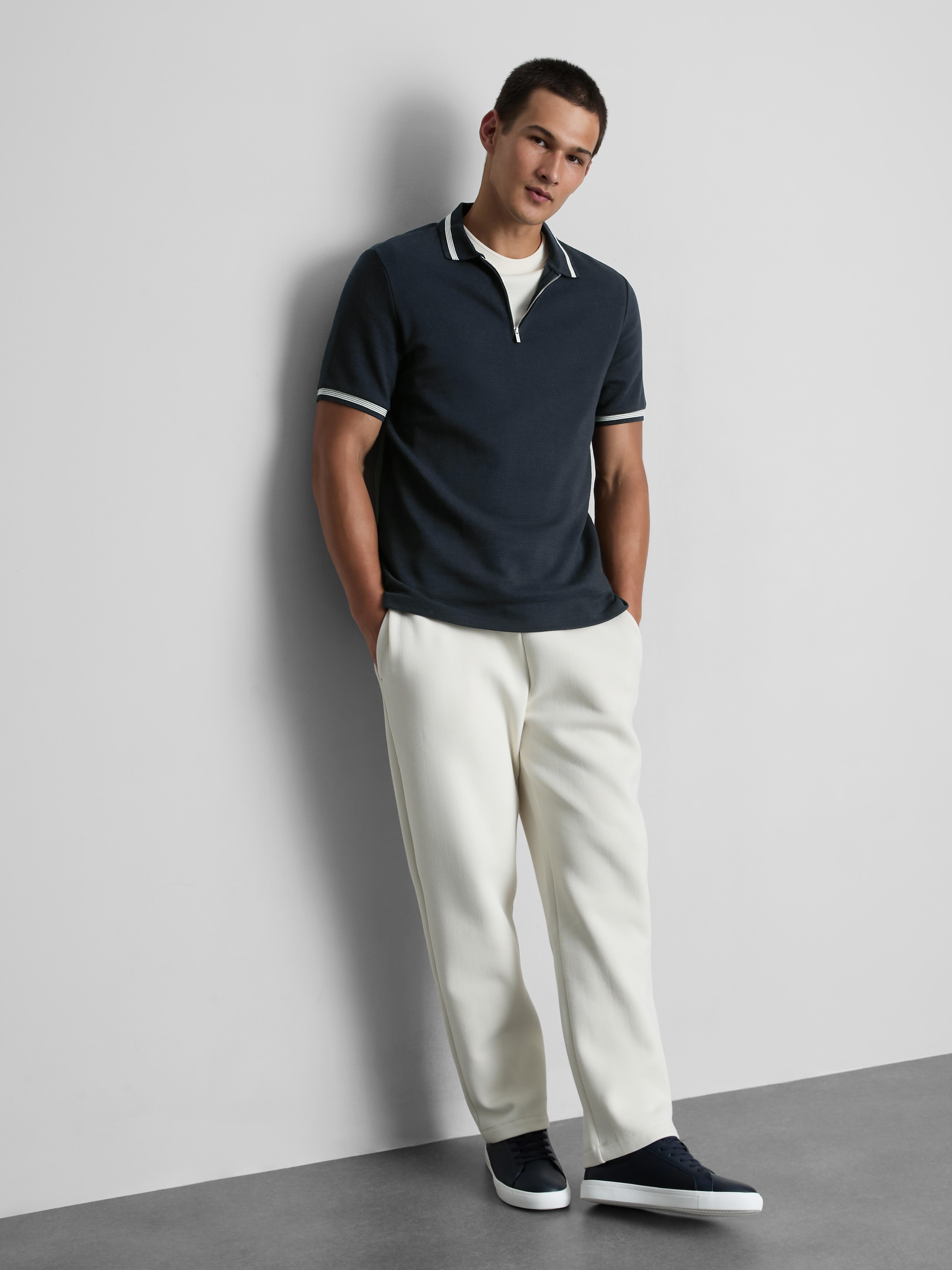 Textured Zip Neck Polo Shirt