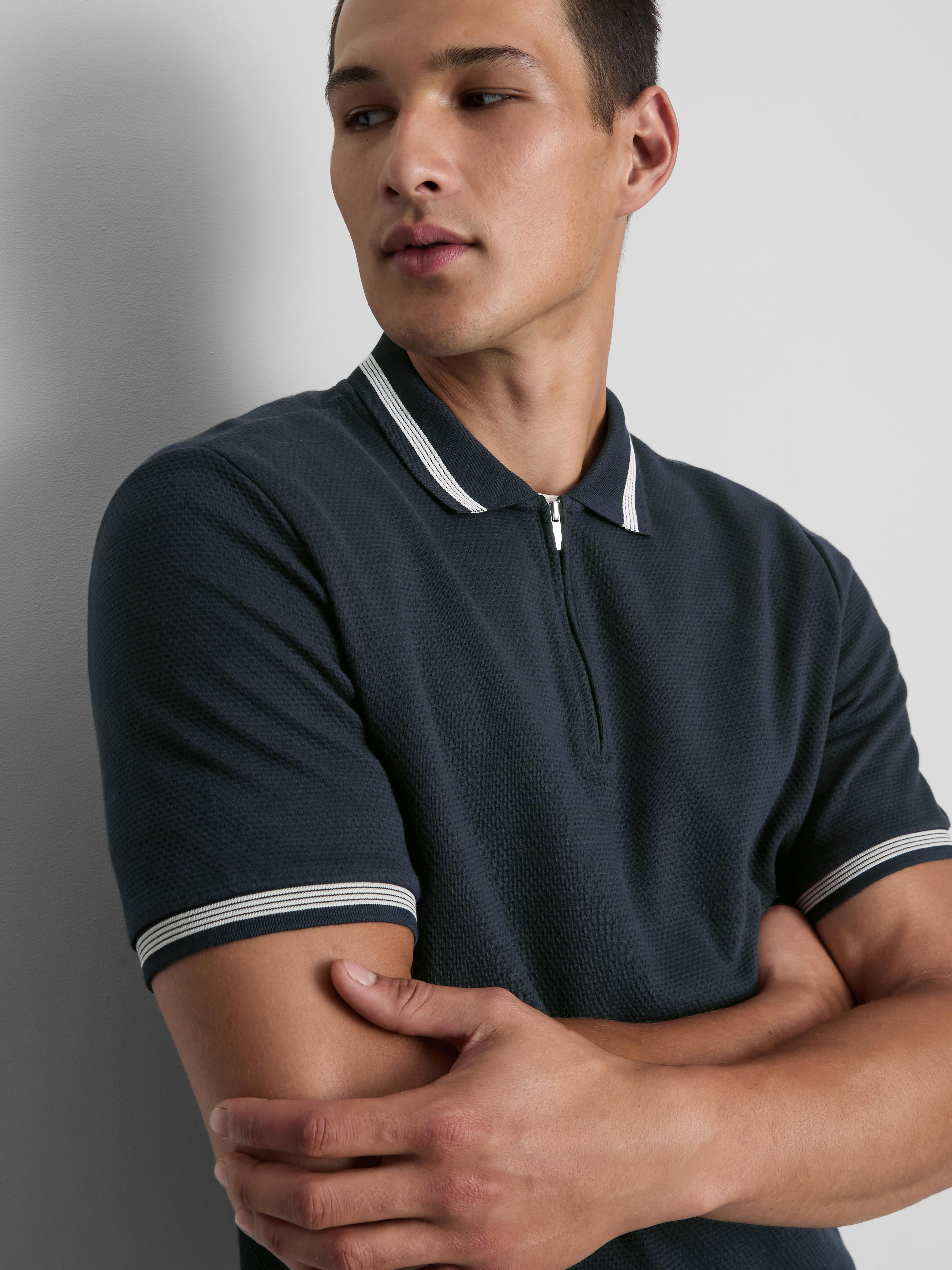 Textured Zip Neck Polo Shirt