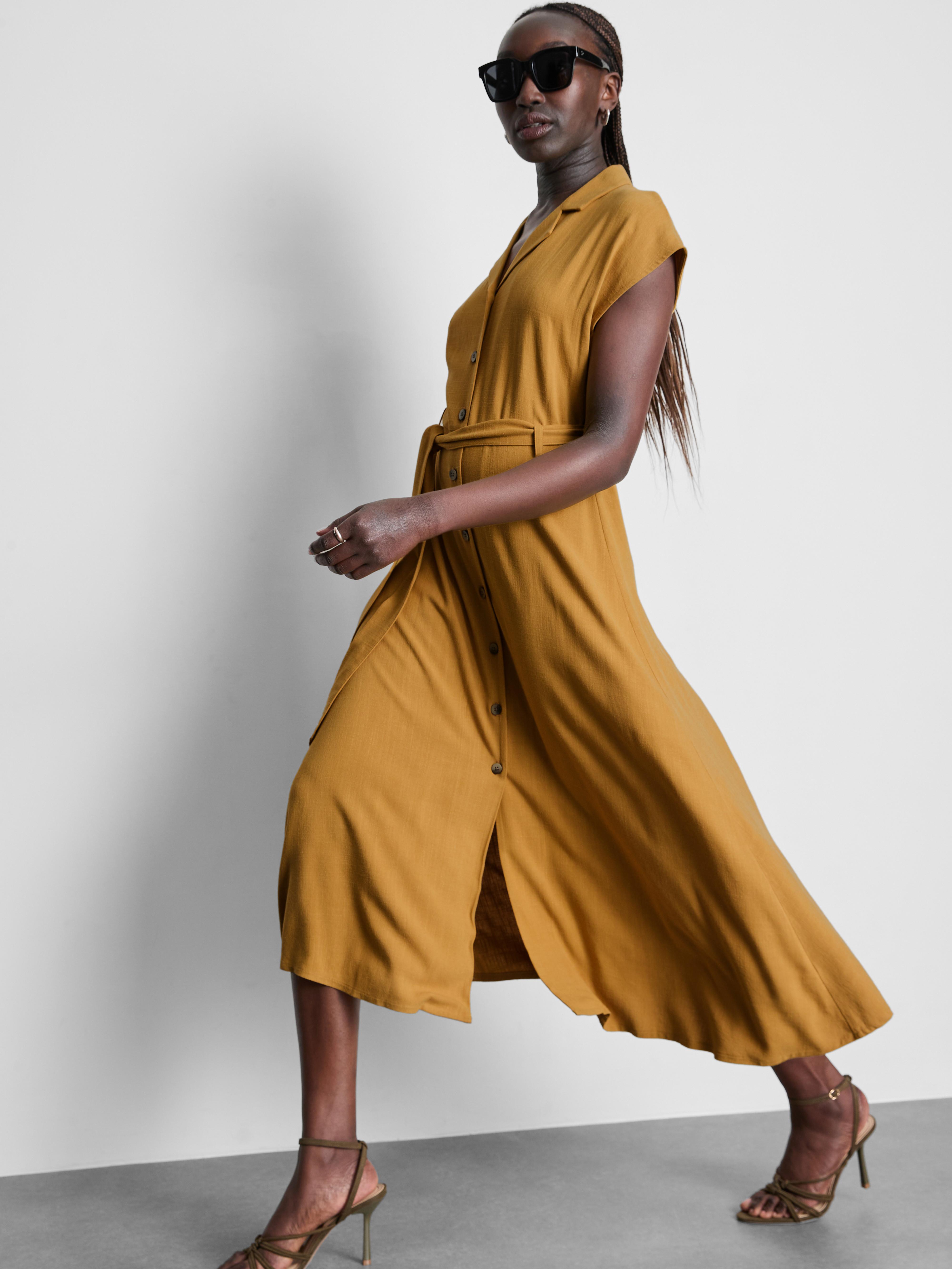 Midi-overhemdjurk met korte mouwen