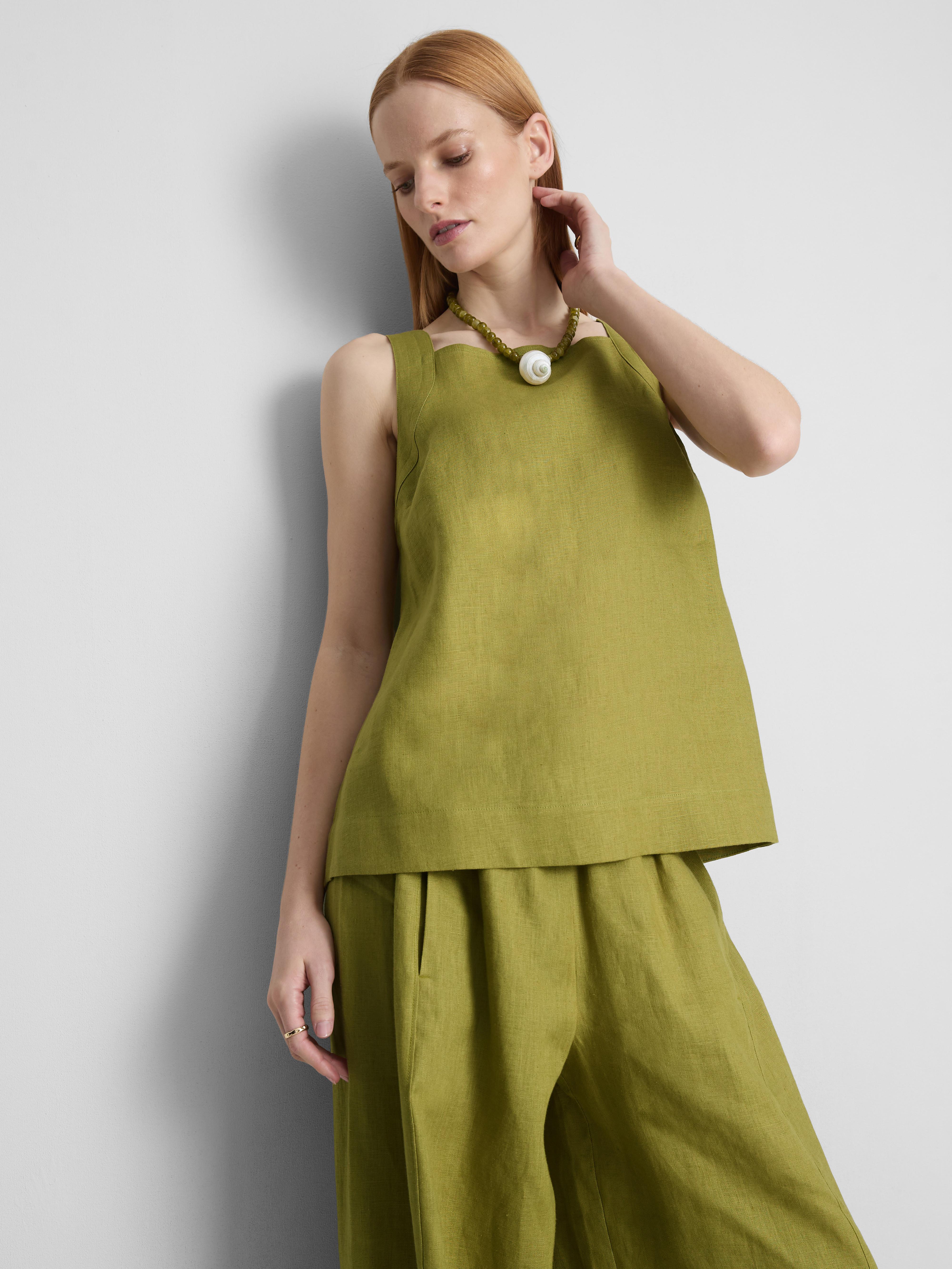 The Edit A-Line Wide-Strap Linen Top
