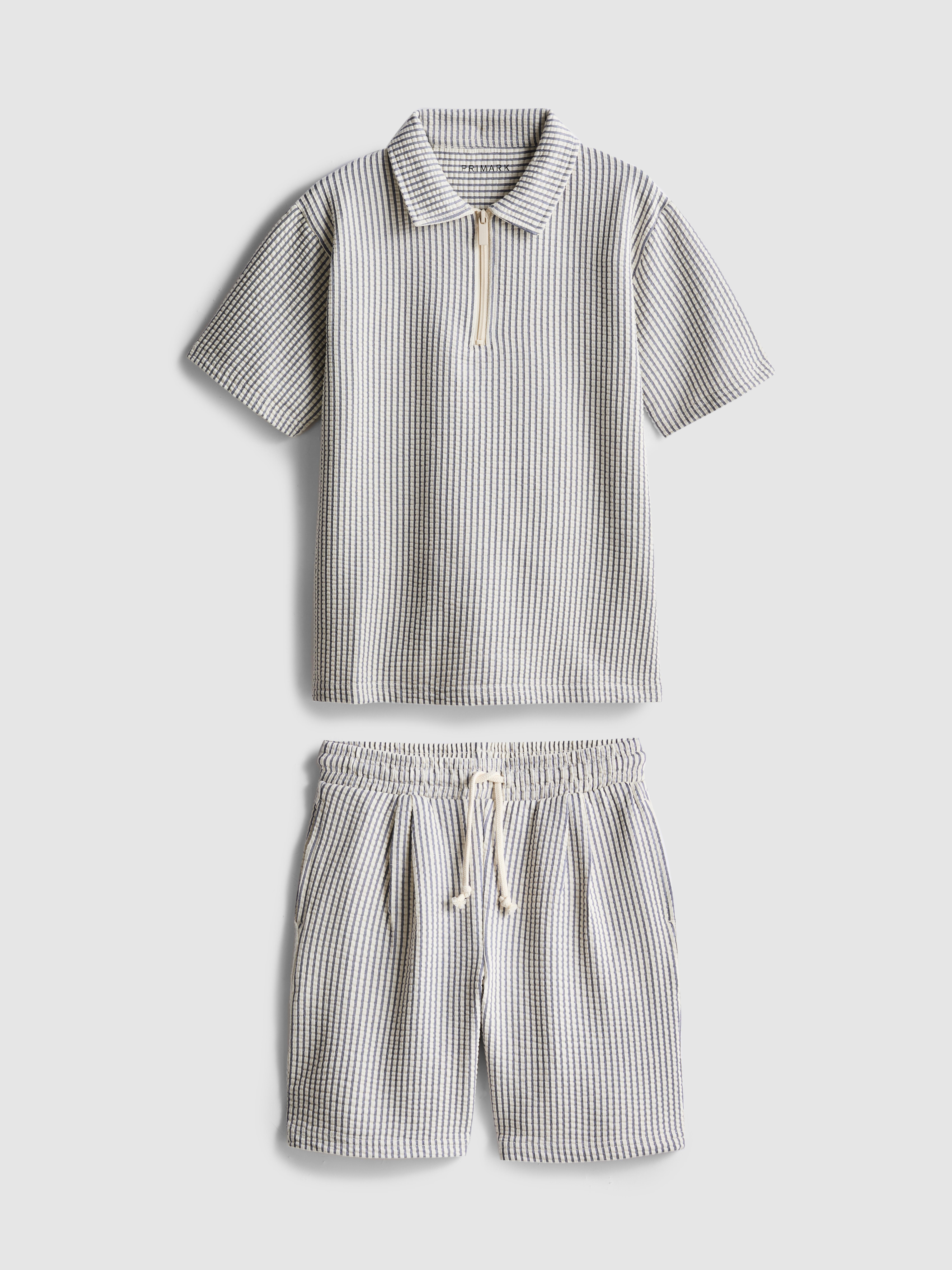 7-15 anos | Conj. camisa/calções seersucker riscas