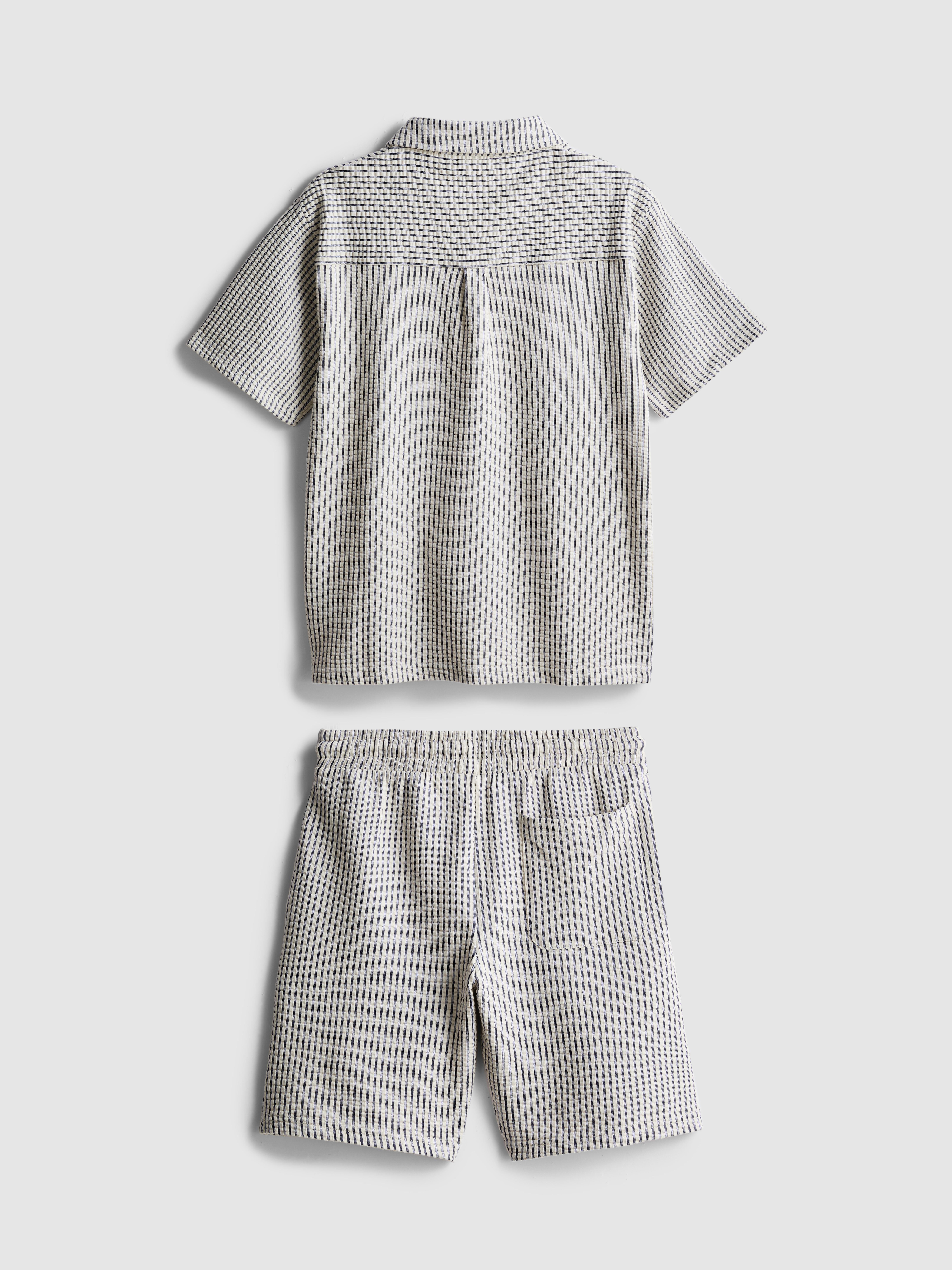7-15 anos | Conj. camisa/calções seersucker riscas