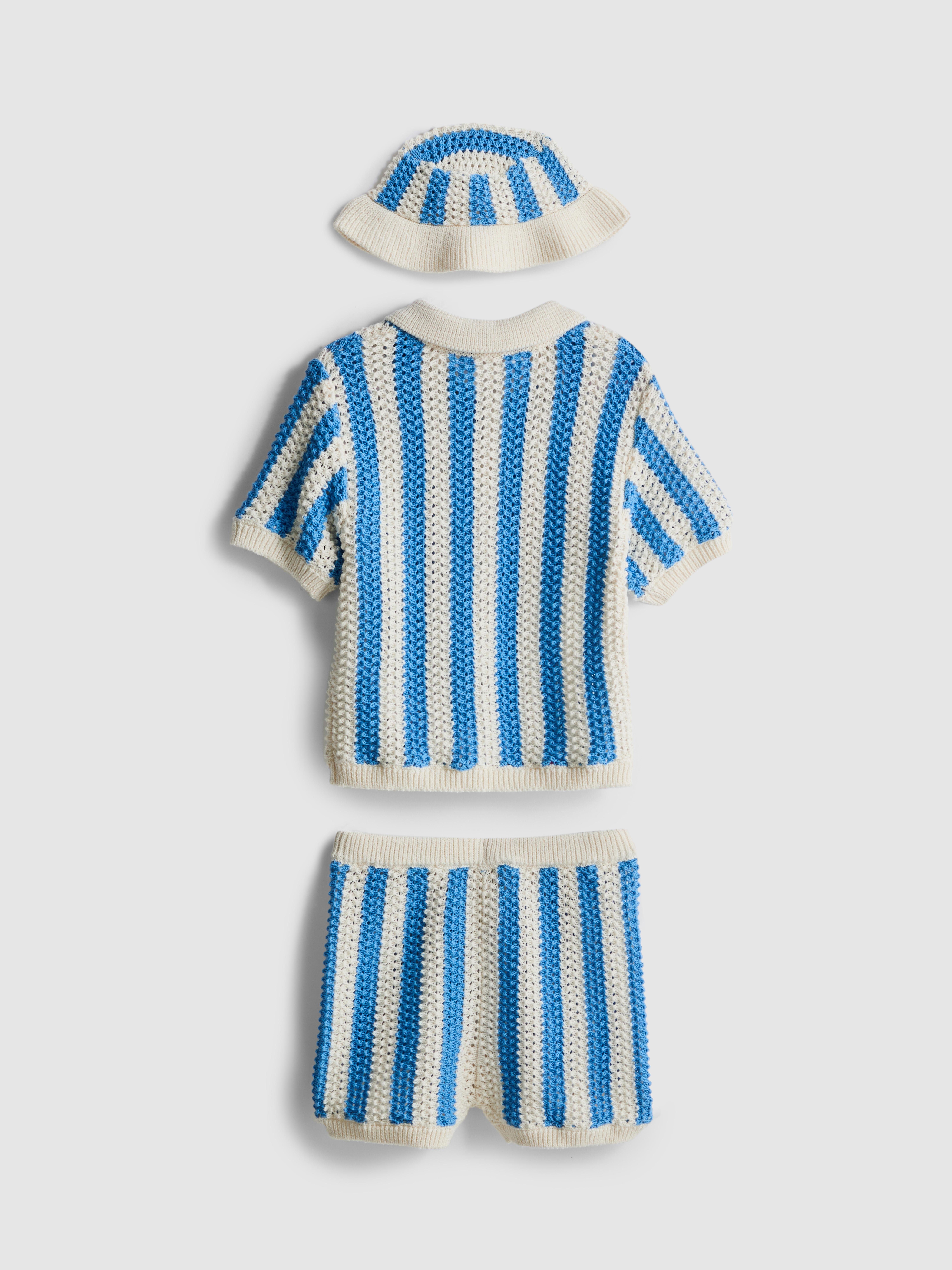 0-18mths | Stripe Polo Top, Shorts and Hat Newborn Set
