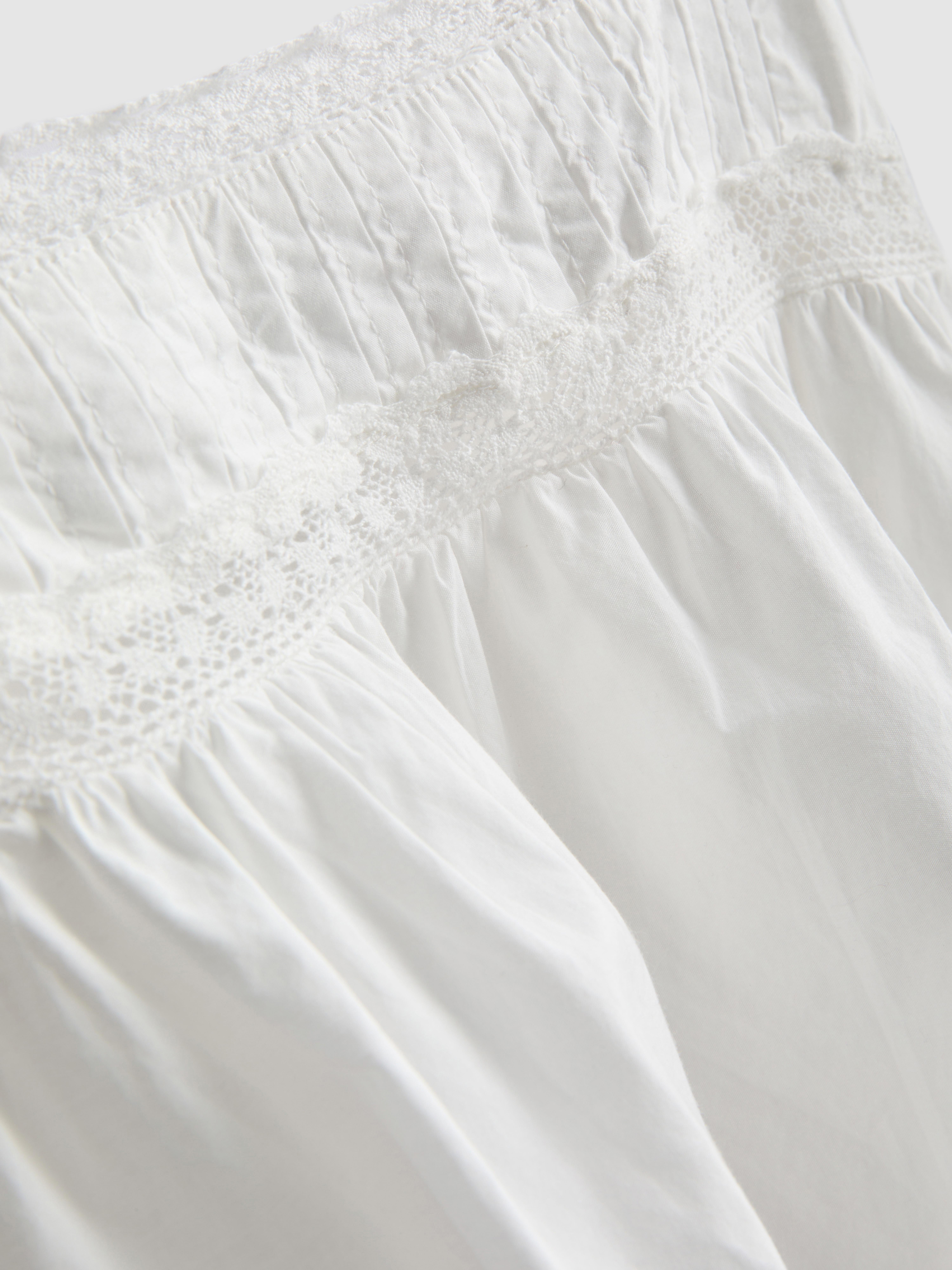 Cotton Lace-Trim Puff-Sleeve Blouse