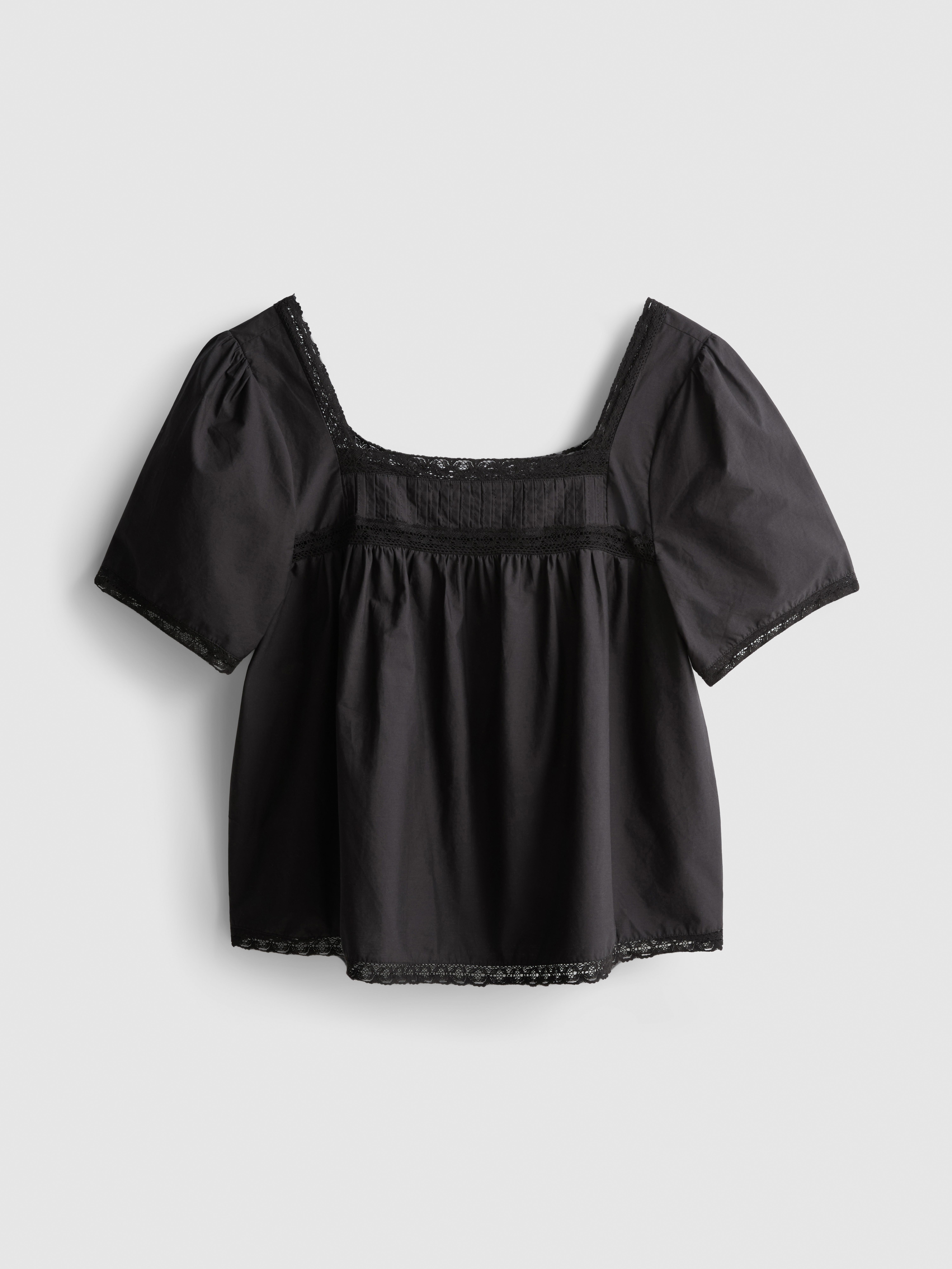 Blusa manga balão rebordo renda algodão