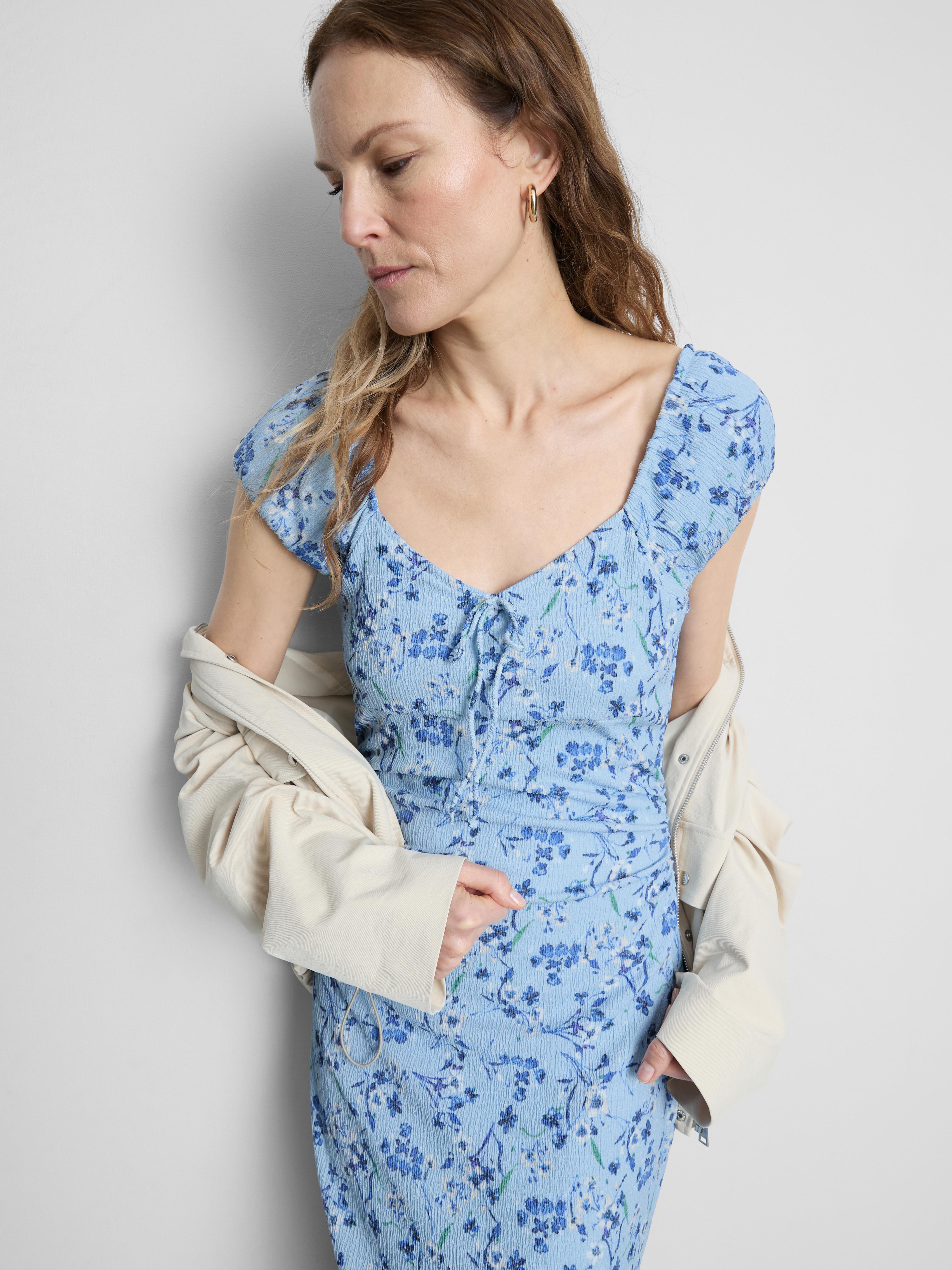 Women's Blue Sweetheart Crinkle Midi Dress | Primark