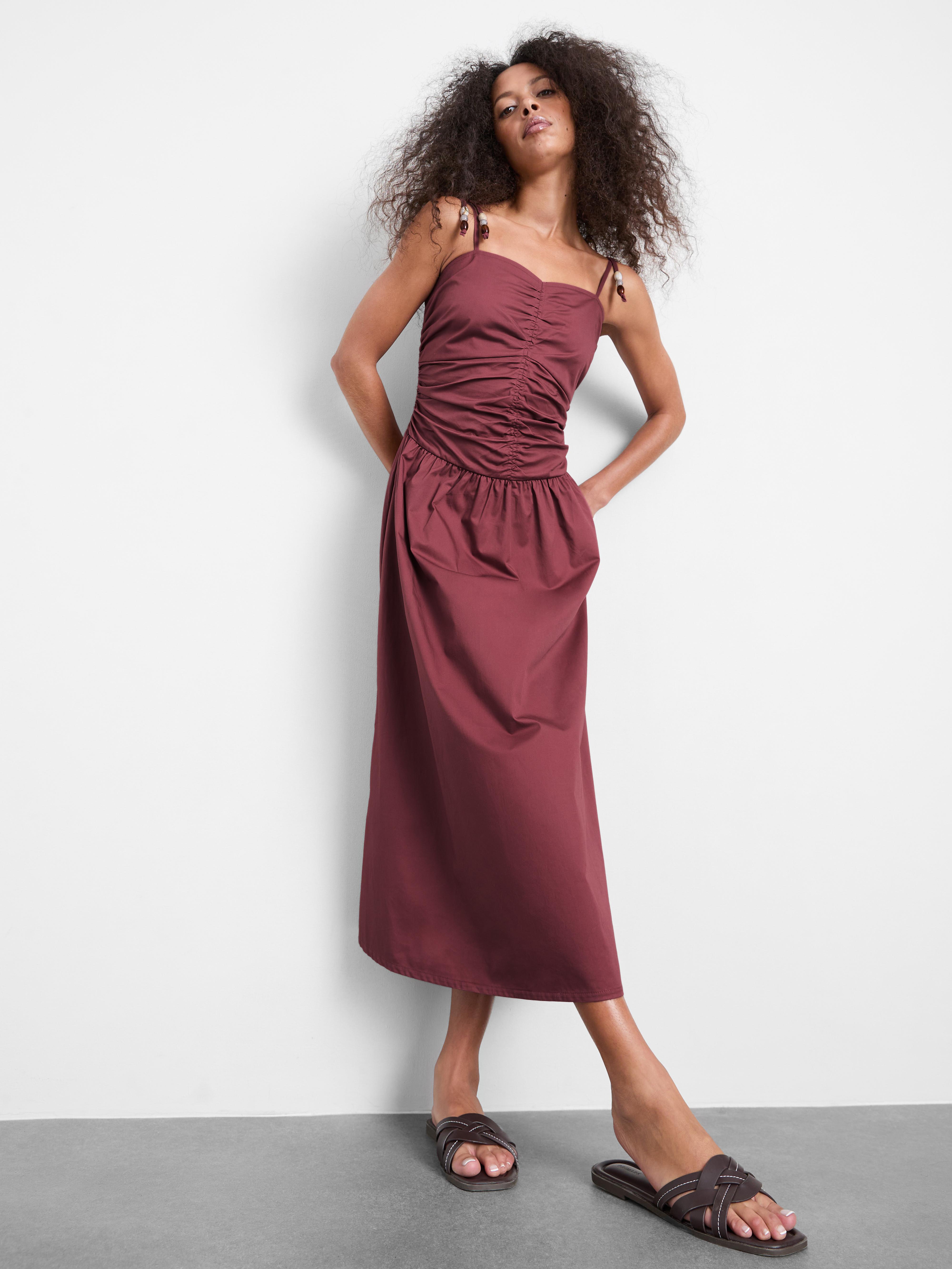 Ruched Bead Detail Midi Dress