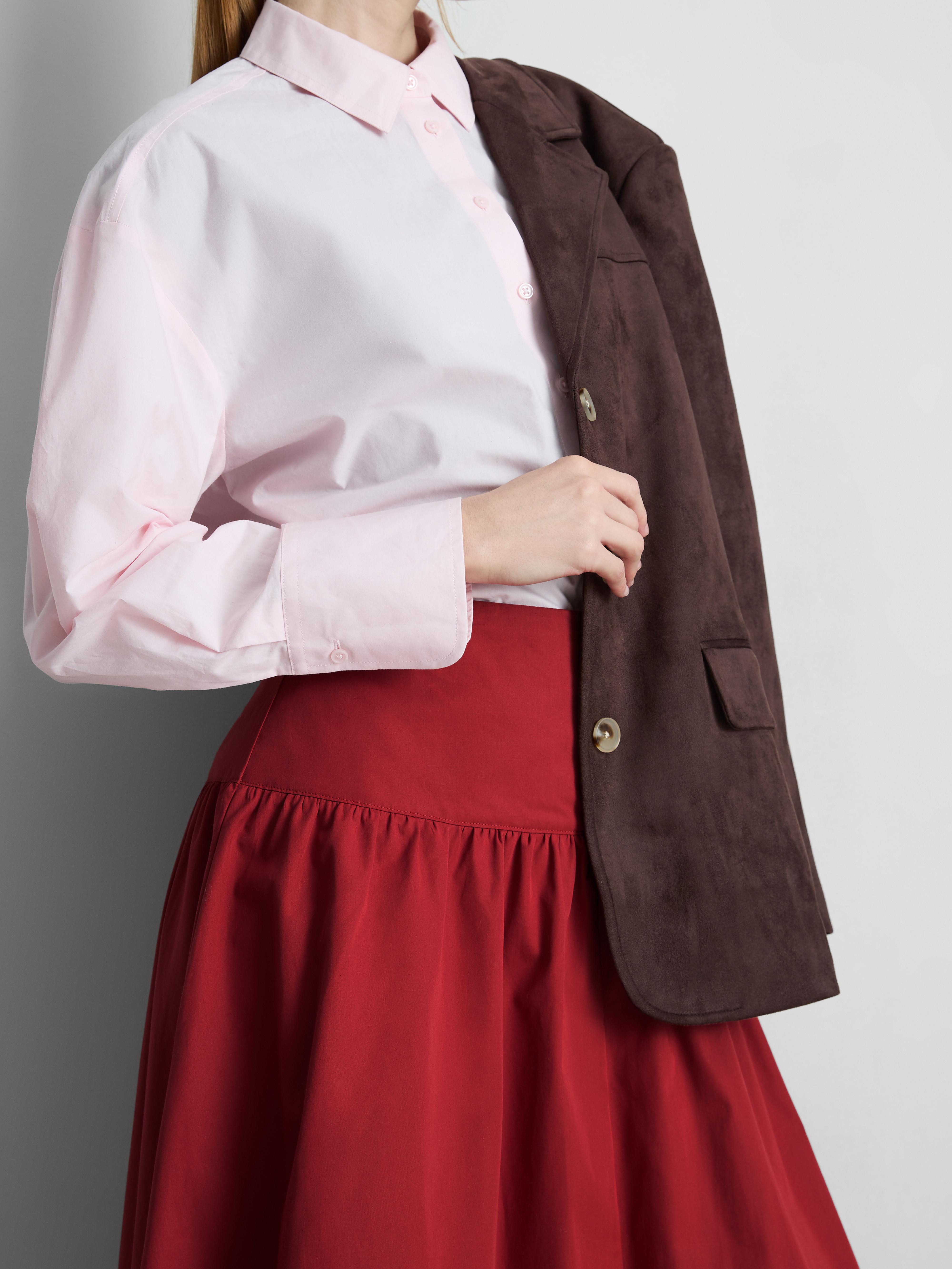 Cotton Drop Waist Poplin Midi Skirt