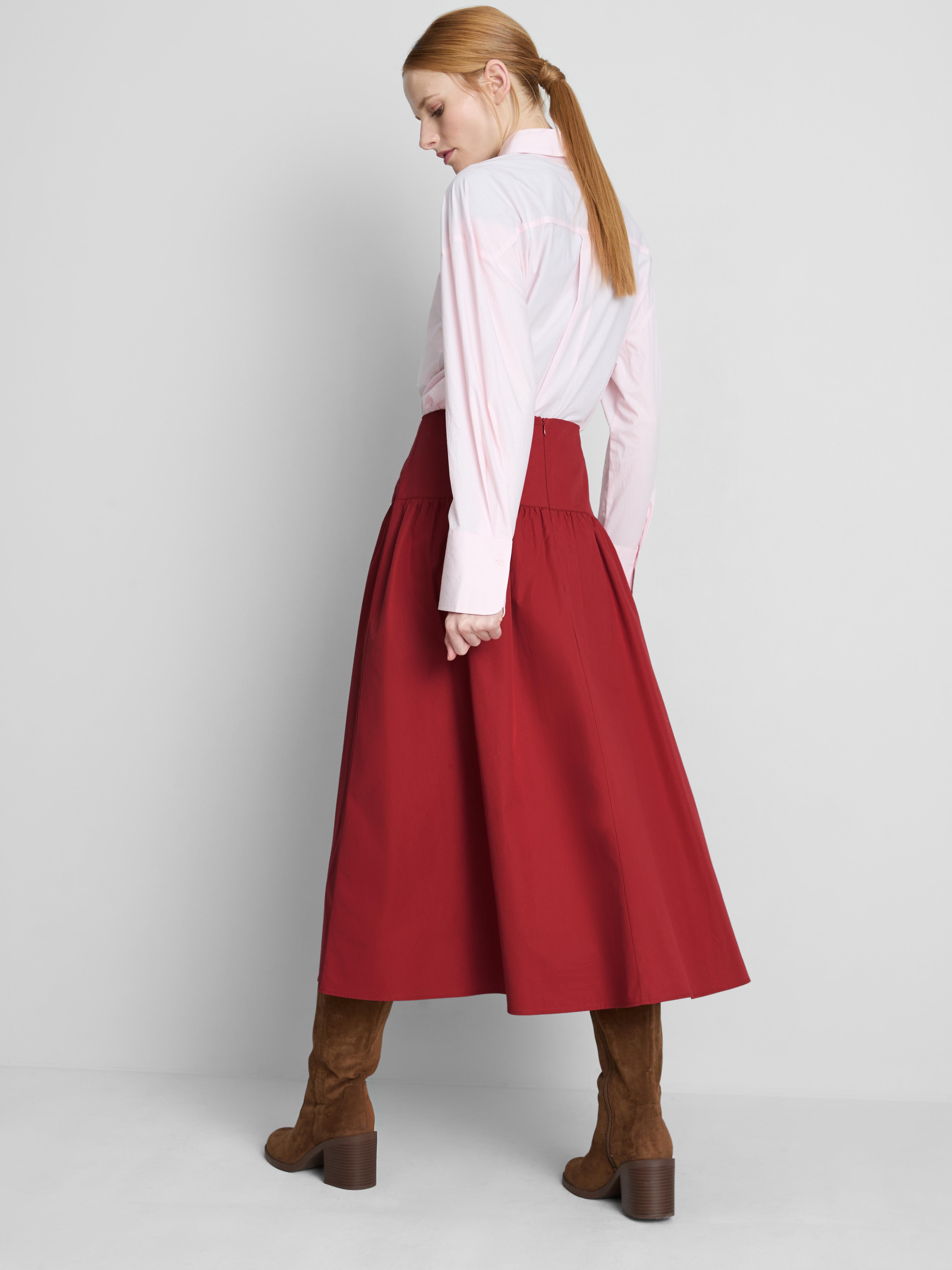 Cotton Drop-Waist Poplin Midi Skirt