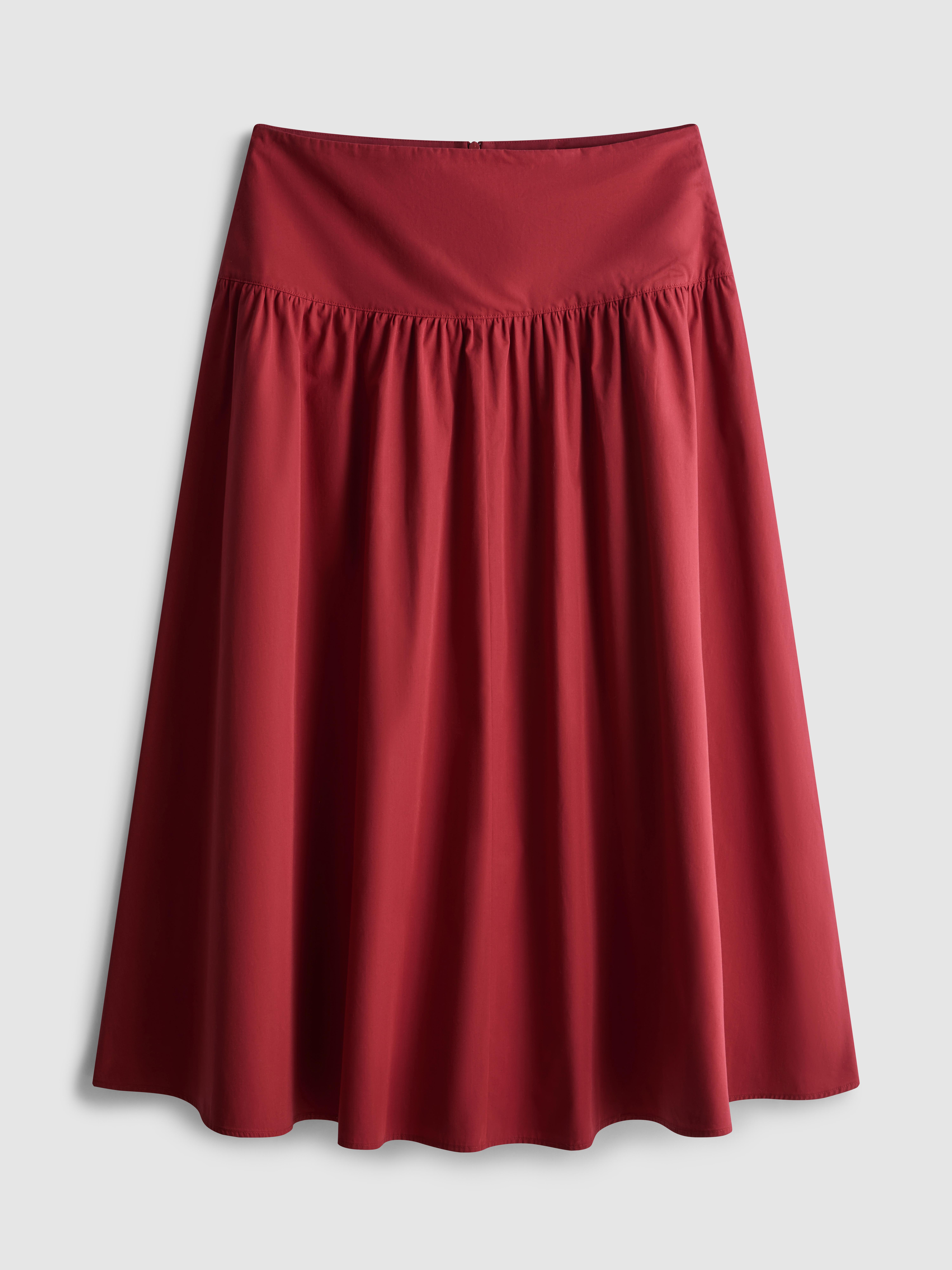Cotton Drop Waist Poplin Midi Skirt