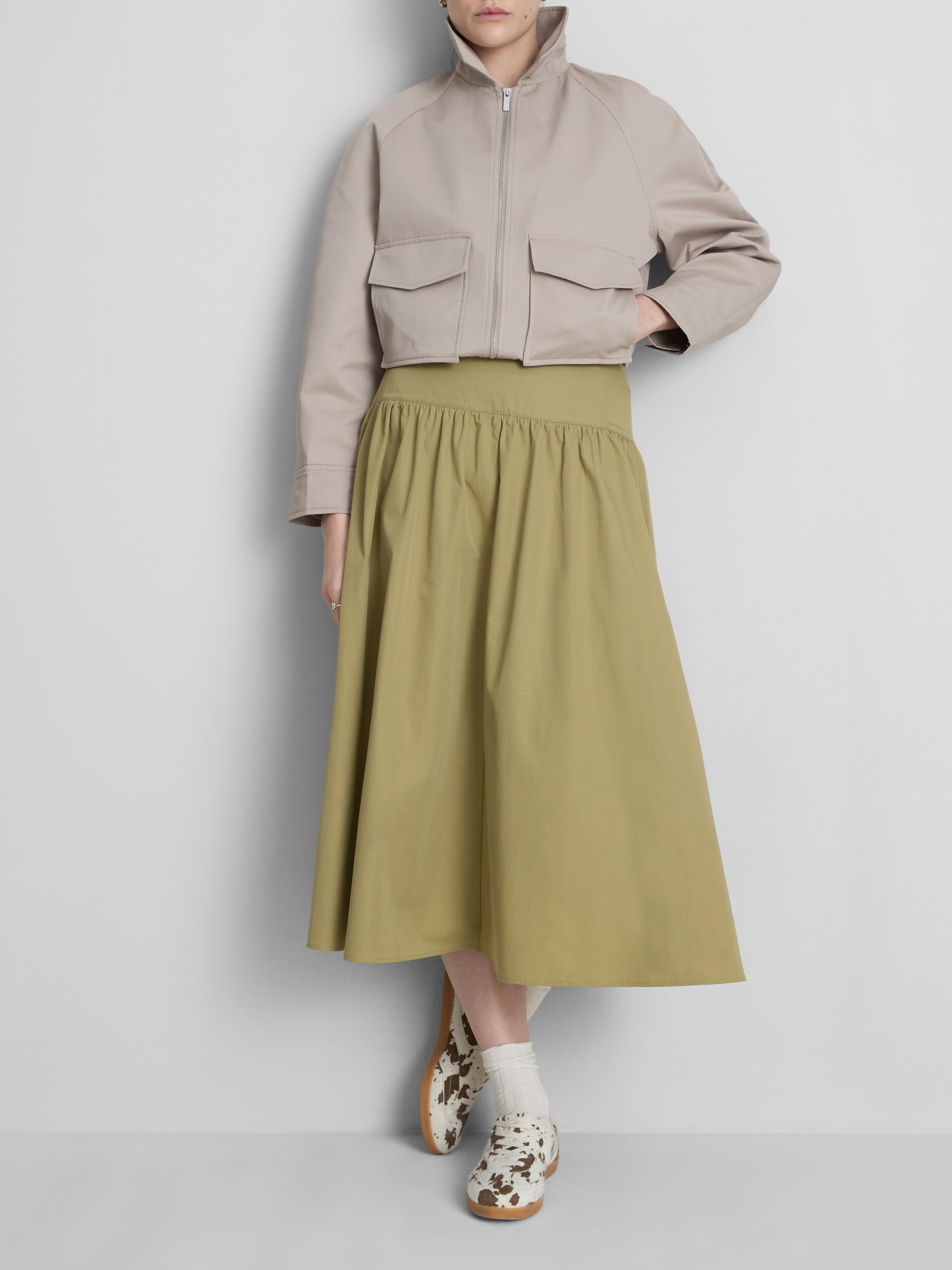 Katoenen popeline midi-rok met lage taille Kaki