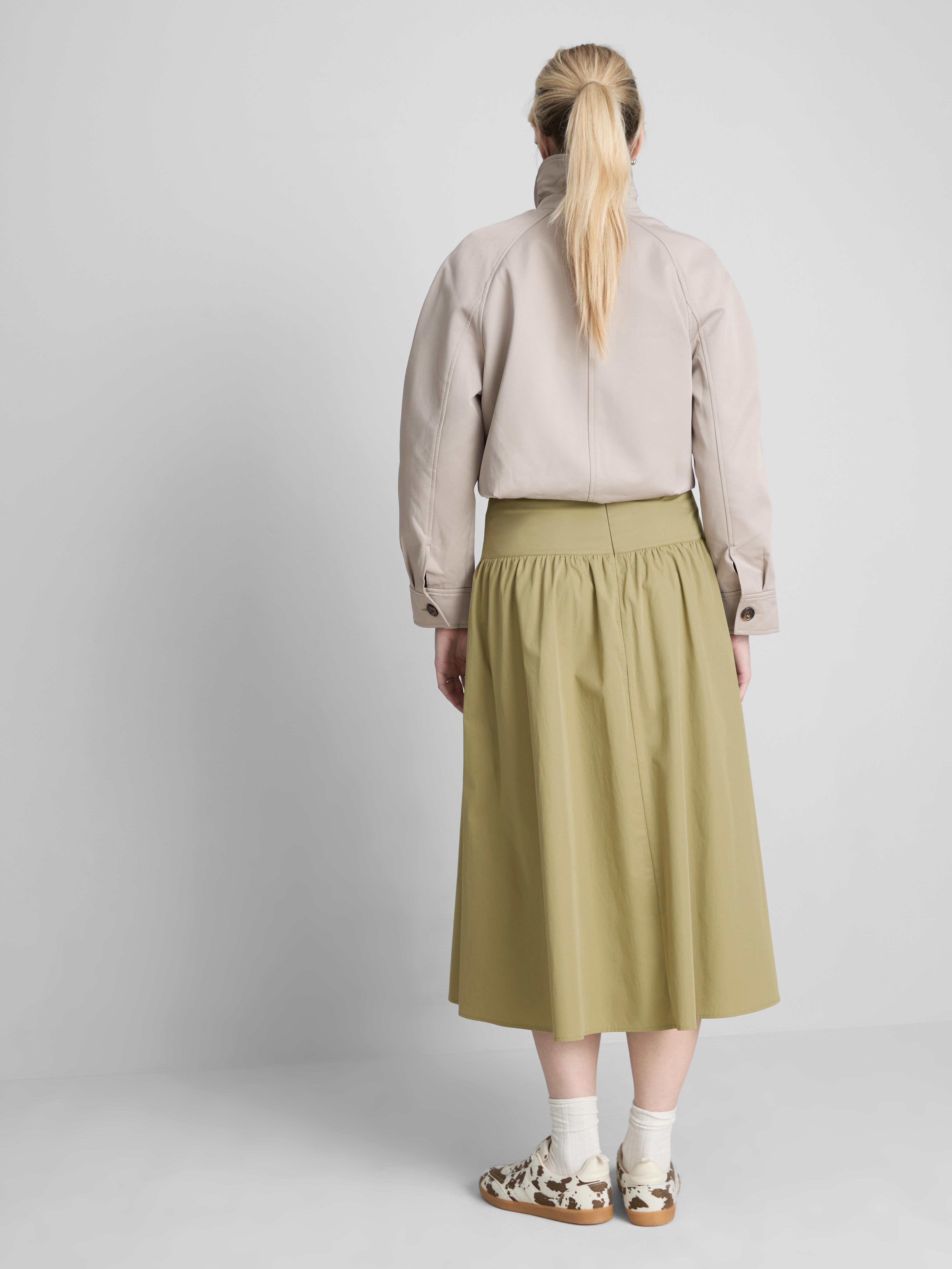 Cotton Drop Waist Poplin Midi Skirt