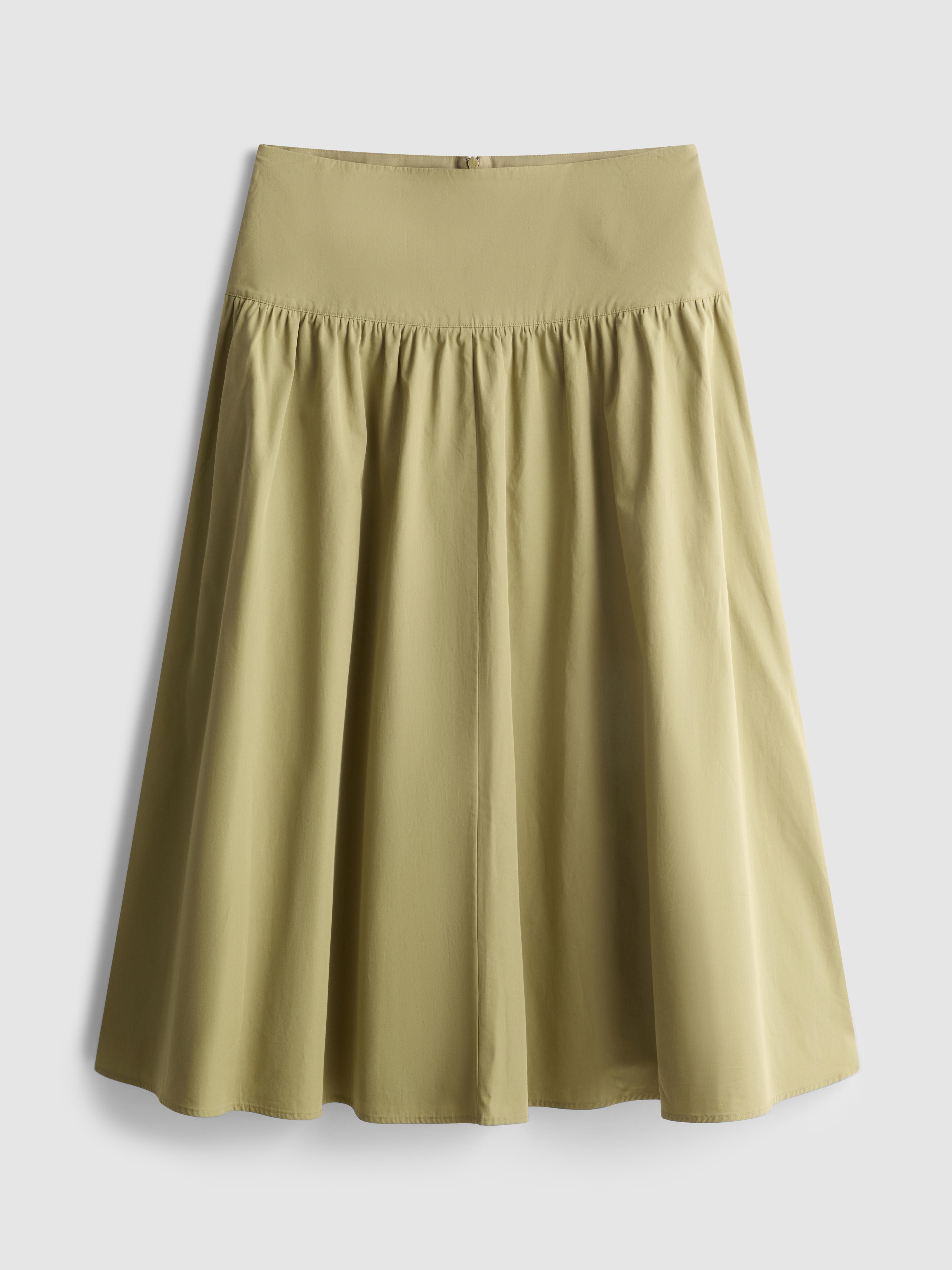 Cotton Drop Waist Poplin Midi Skirt