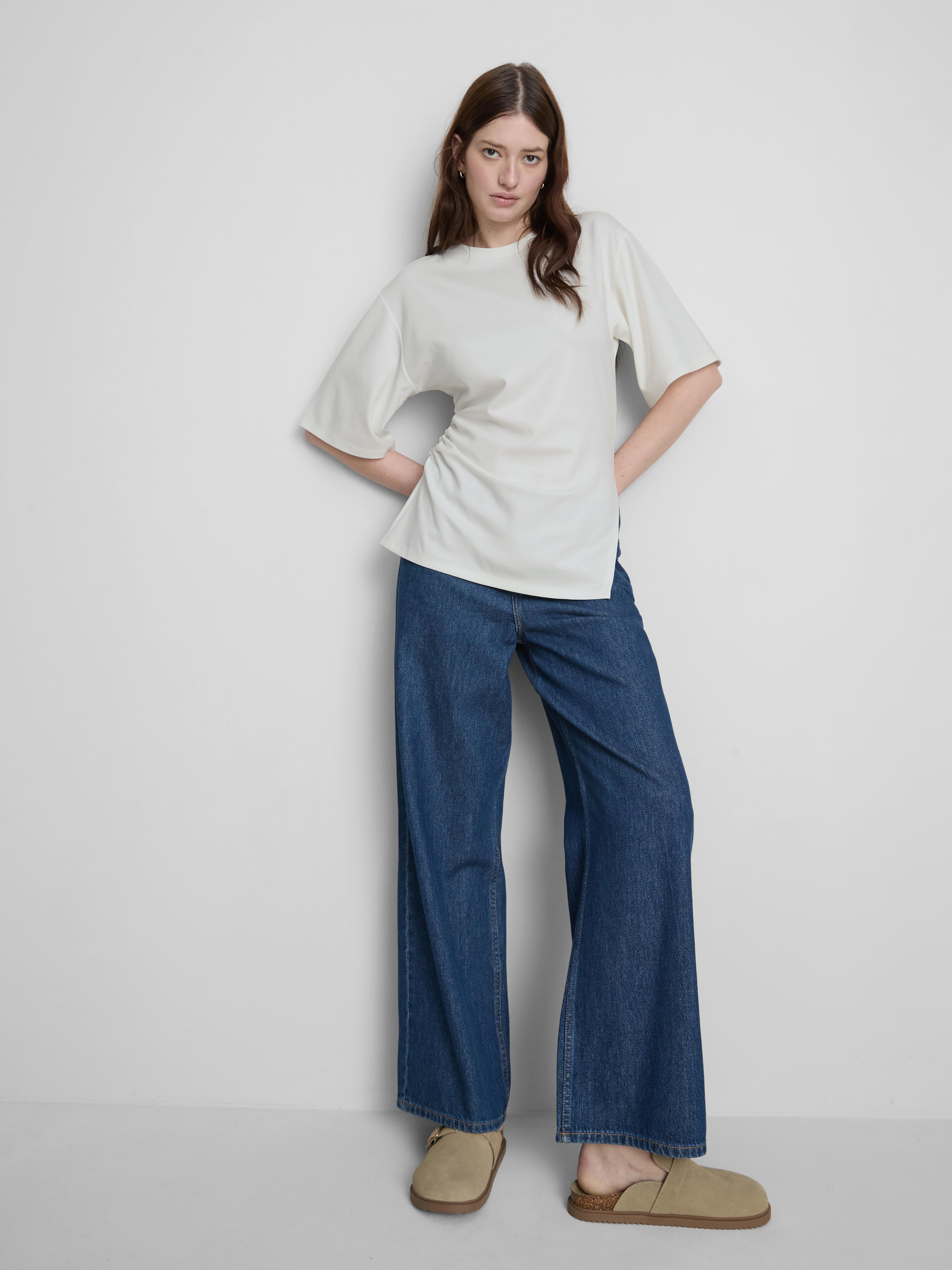 The Edit Ruched Asymmetrical Tee White