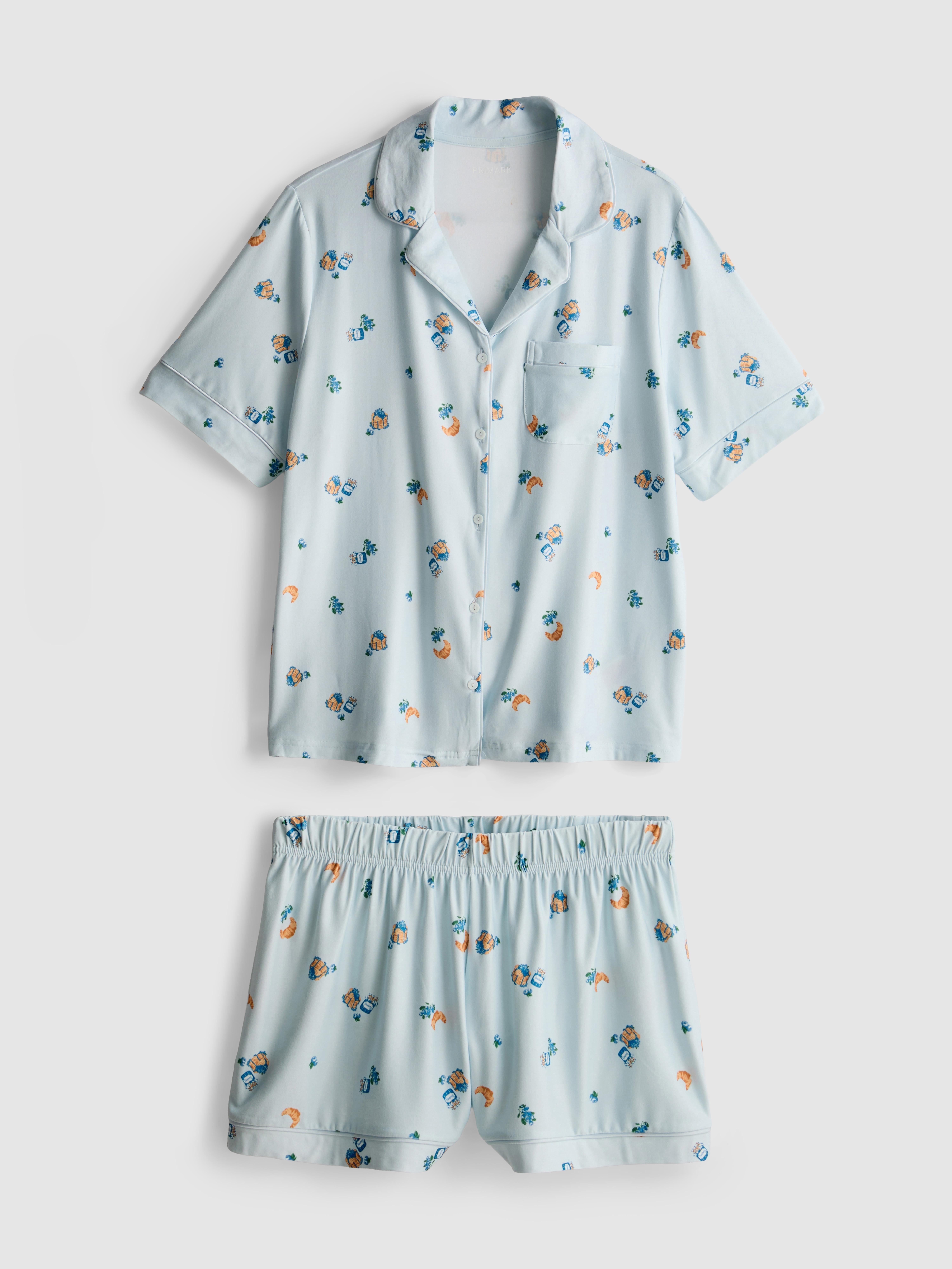 Kurzer Boyfriend-Schlafanzug mit Frühstücks-Print