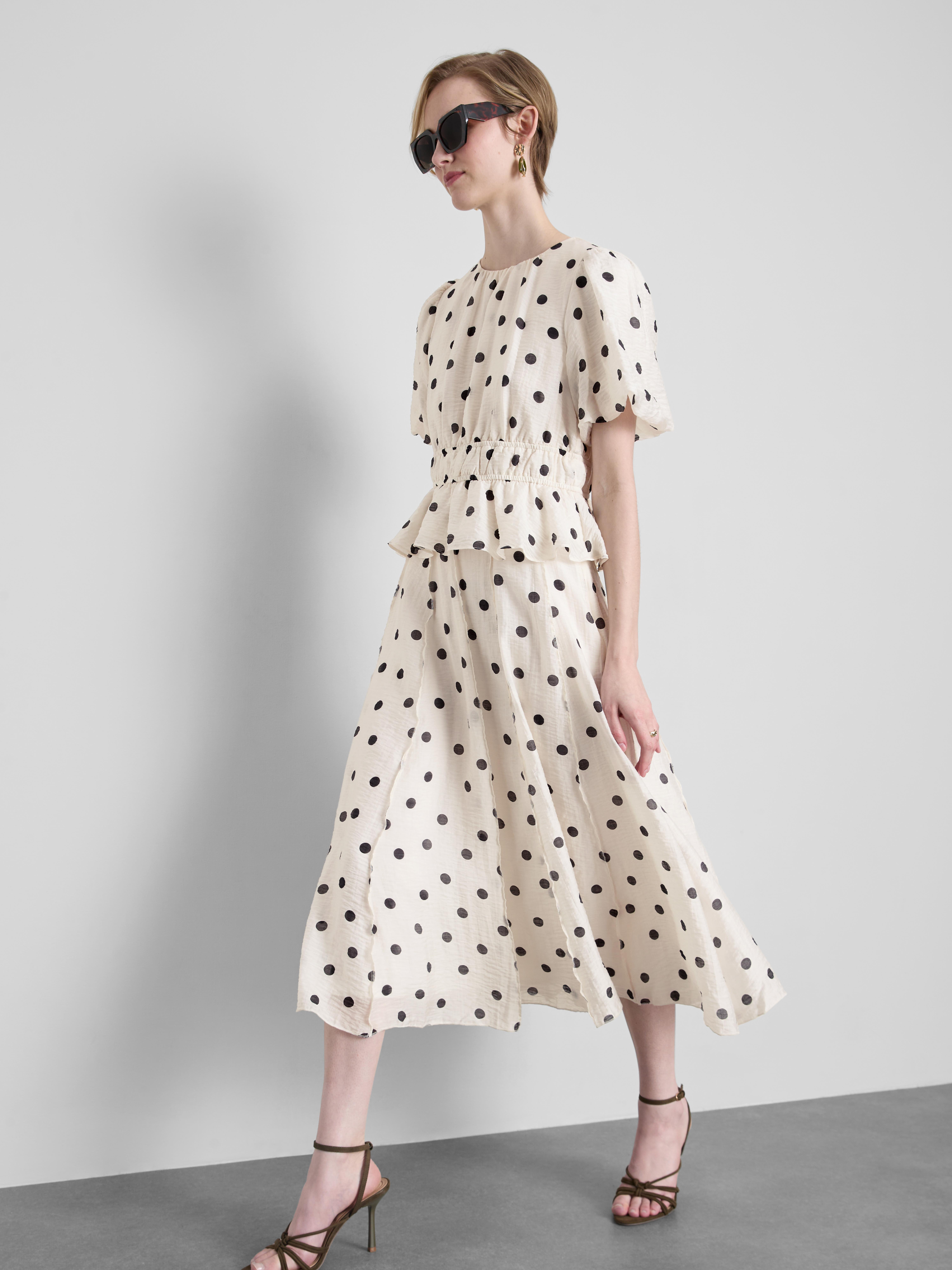 Polka Dot Puff-Sleeve Blouse
