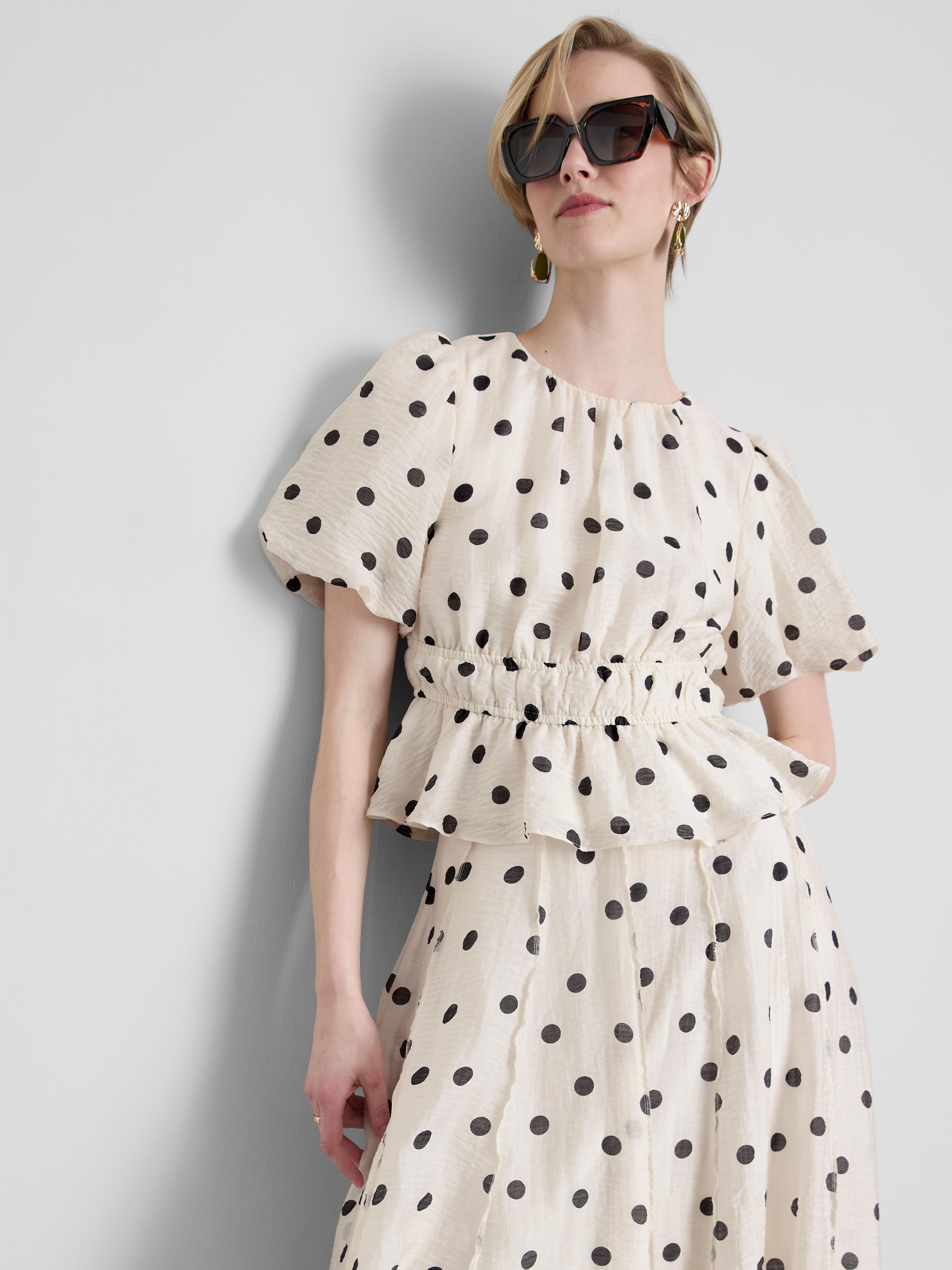 Polka Dot Puff-Sleeve Blouse