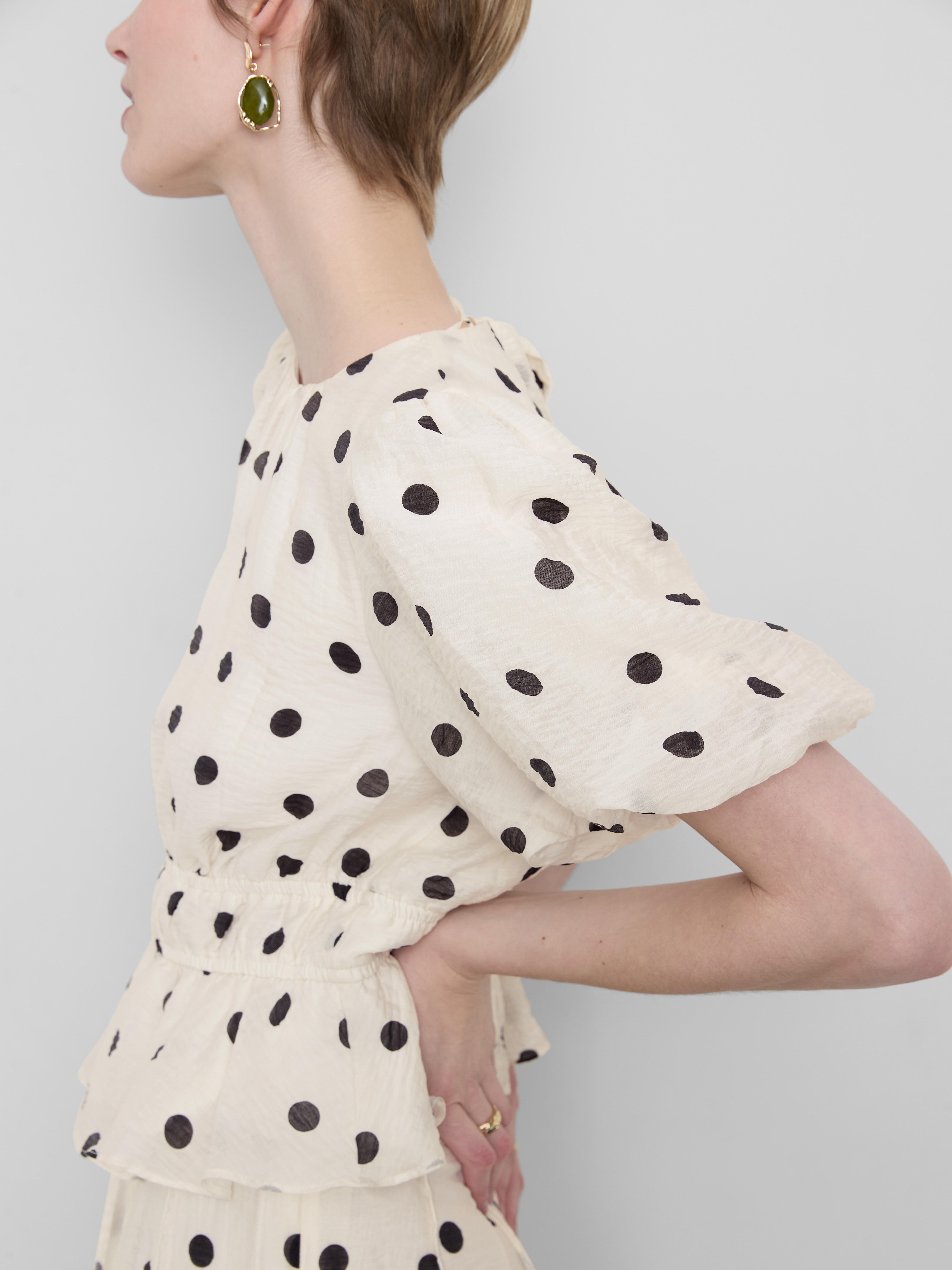 Polka Dot Puff-Sleeve Blouse