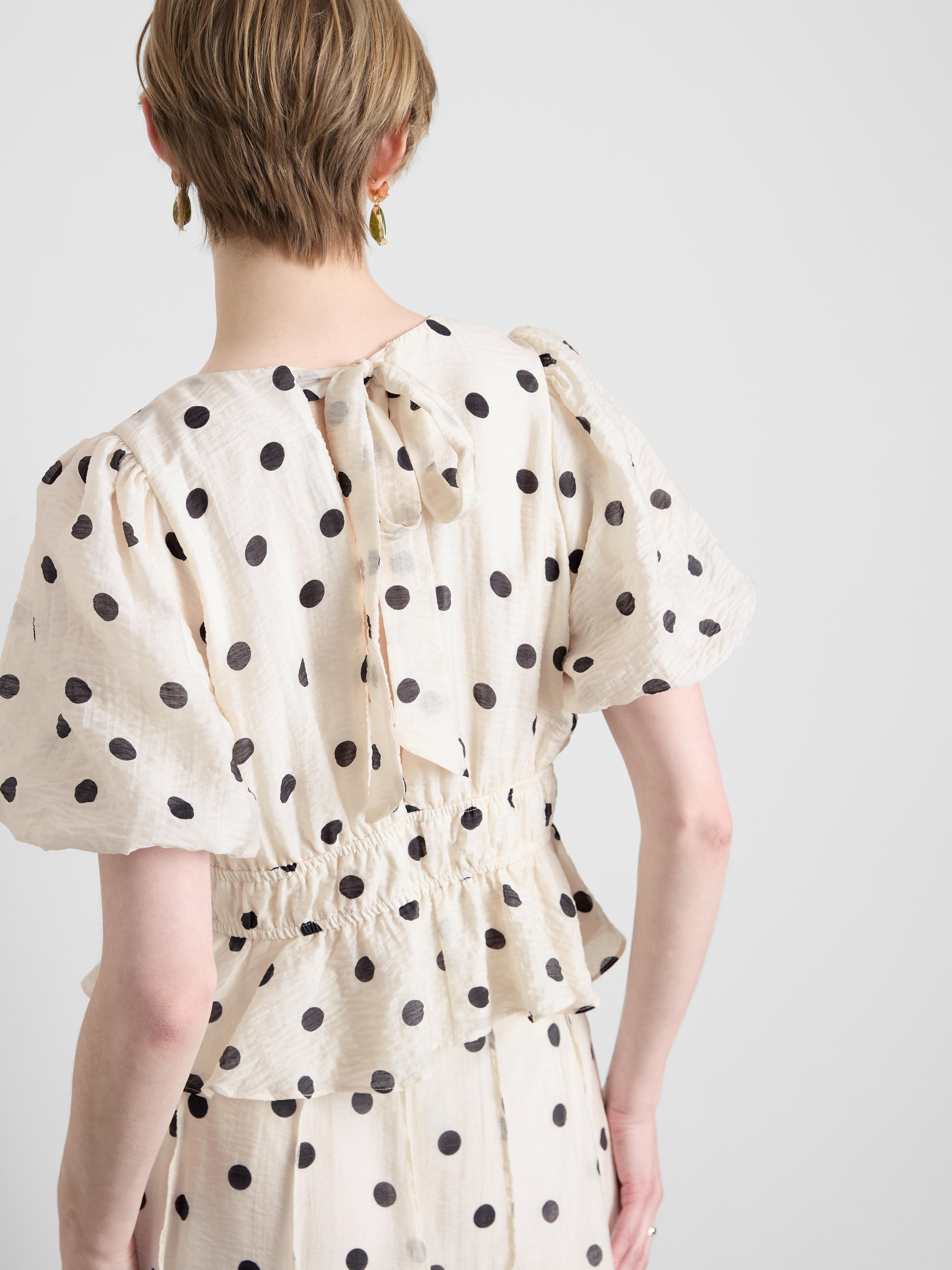 Polka Dot Puff-Sleeve Blouse