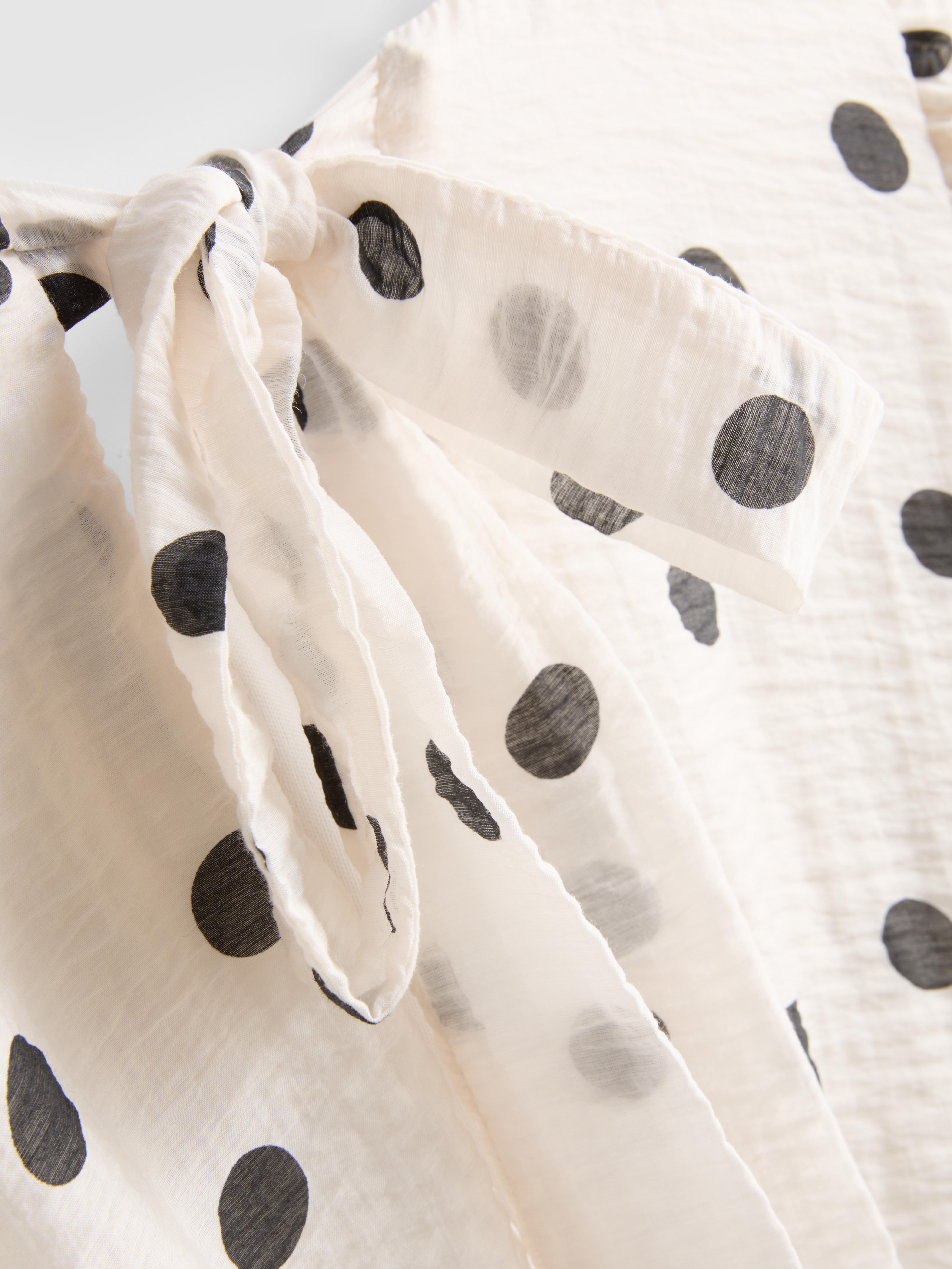 Polka Dot Puff-Sleeve Blouse