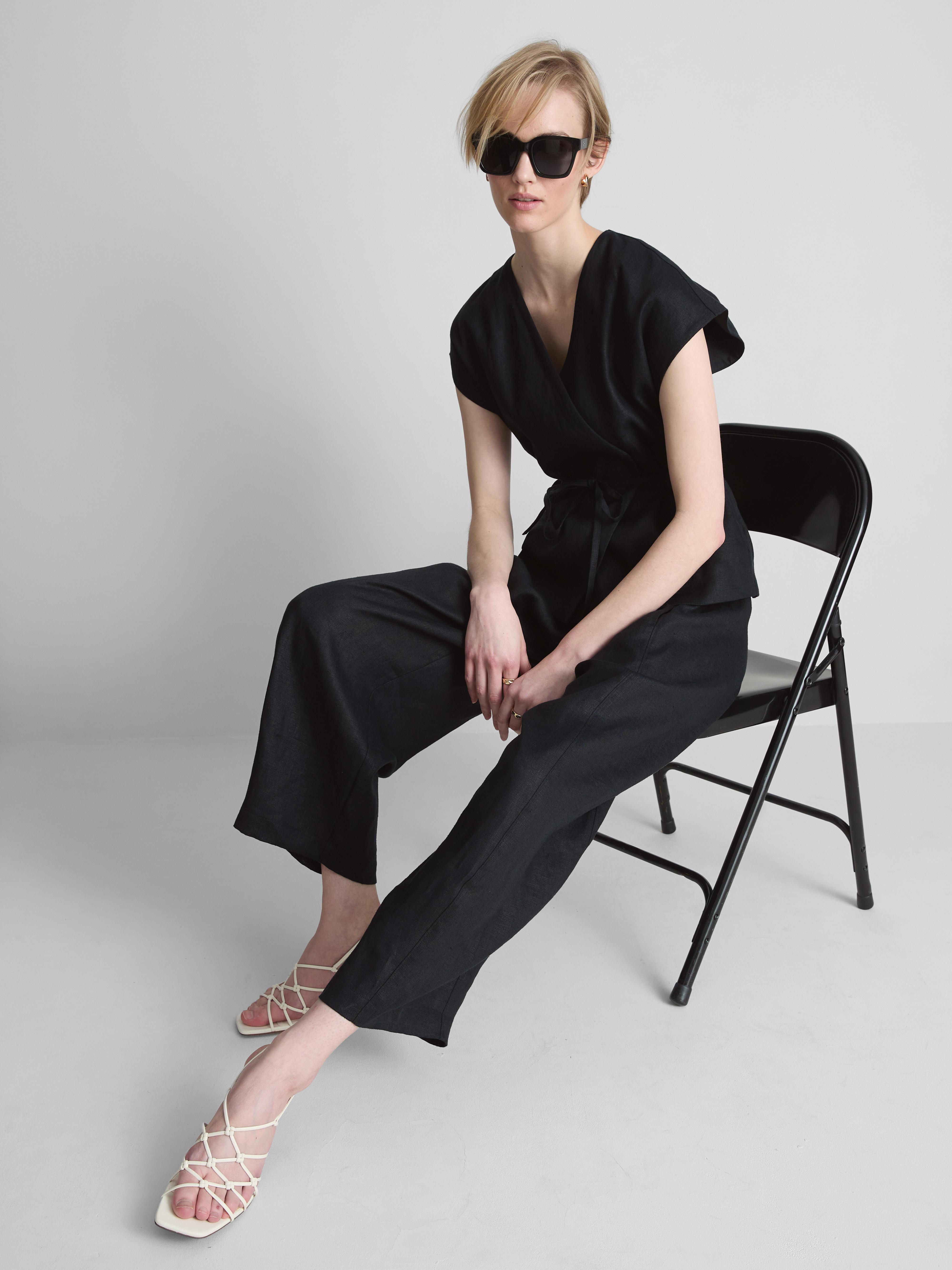 Lniane spodnie z szeroką nogawką The Edit