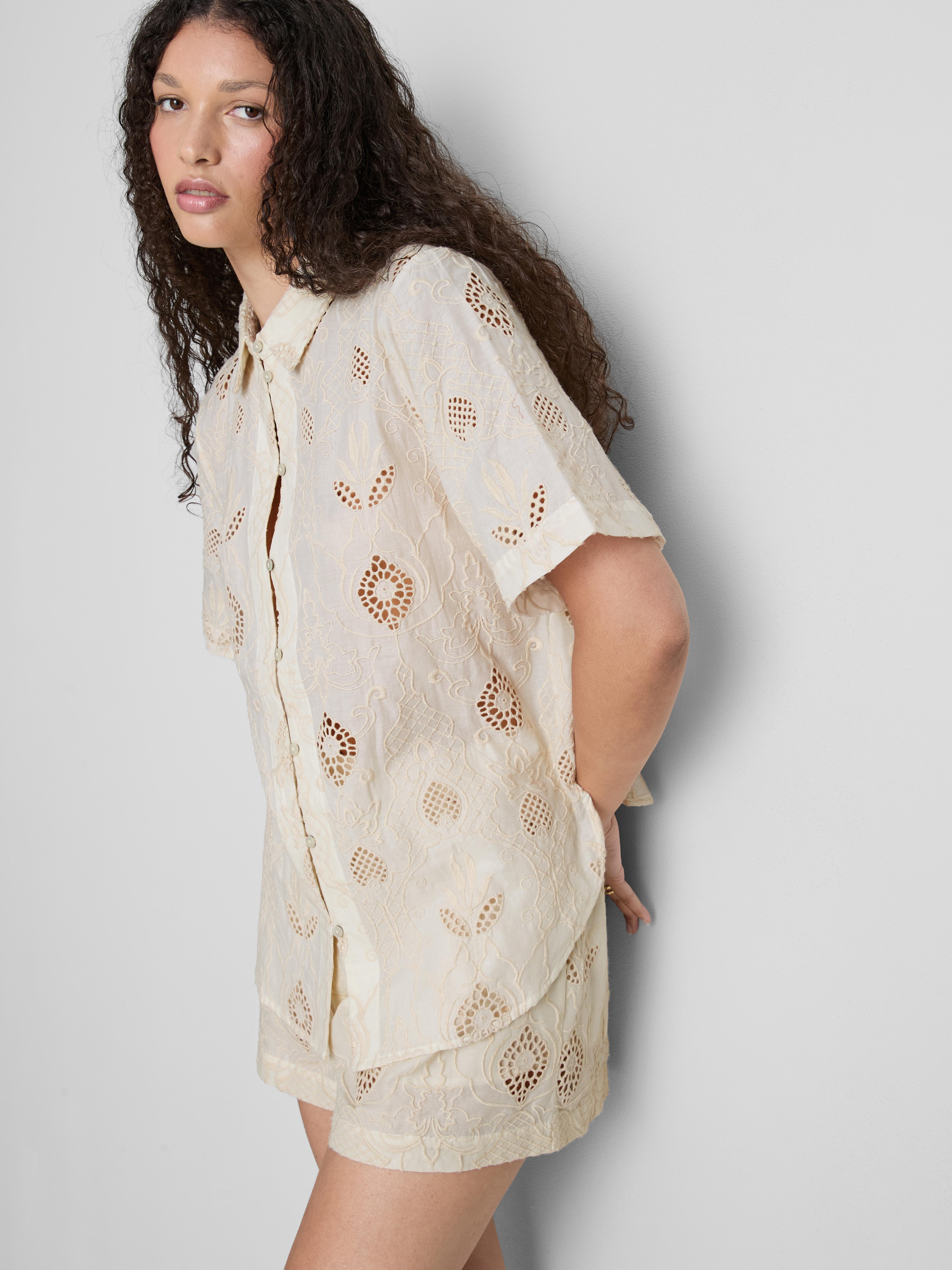 The Edit Curved Hem Broderie Shirt