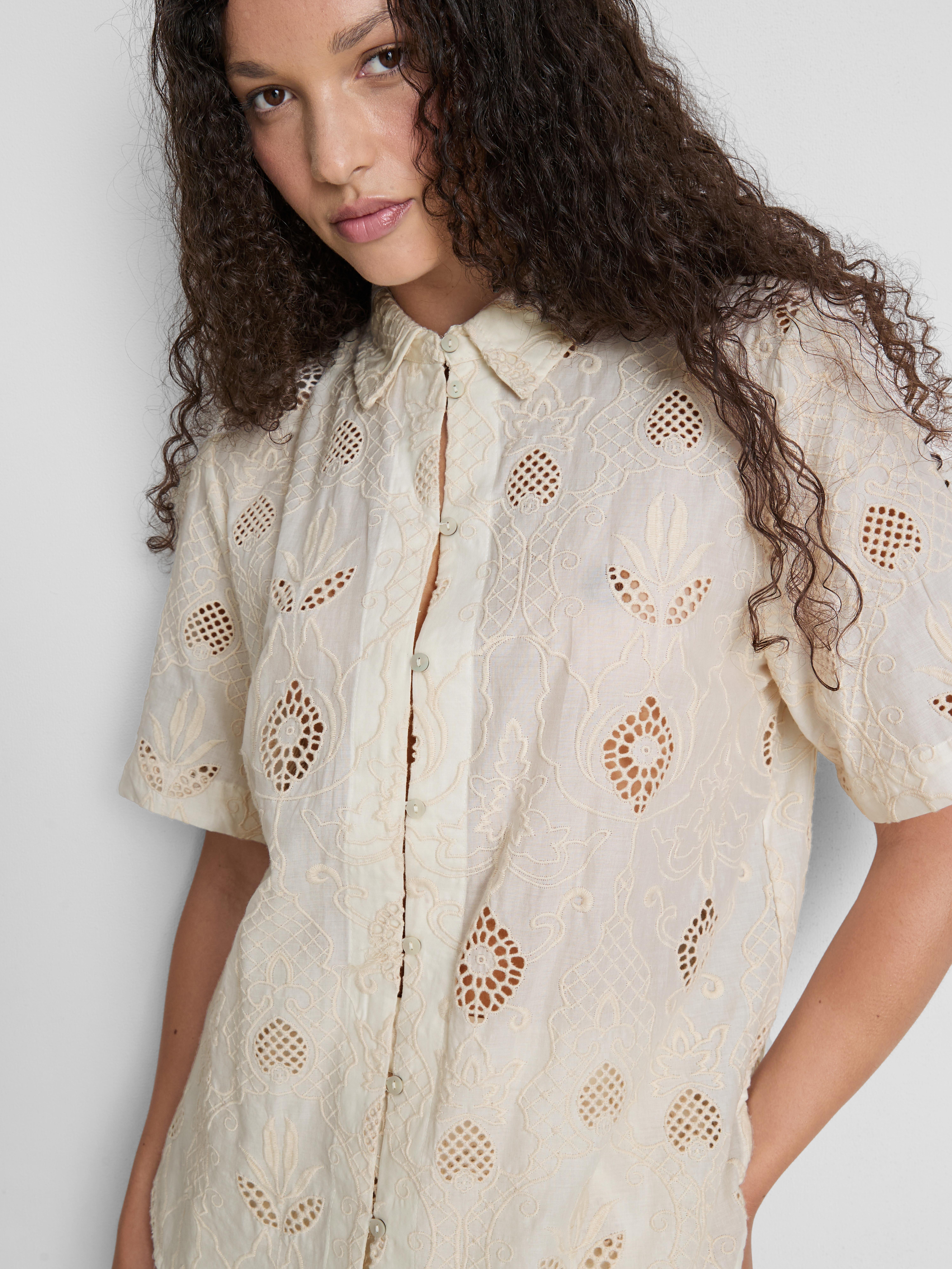 The Edit Curved Hem Broderie Shirt