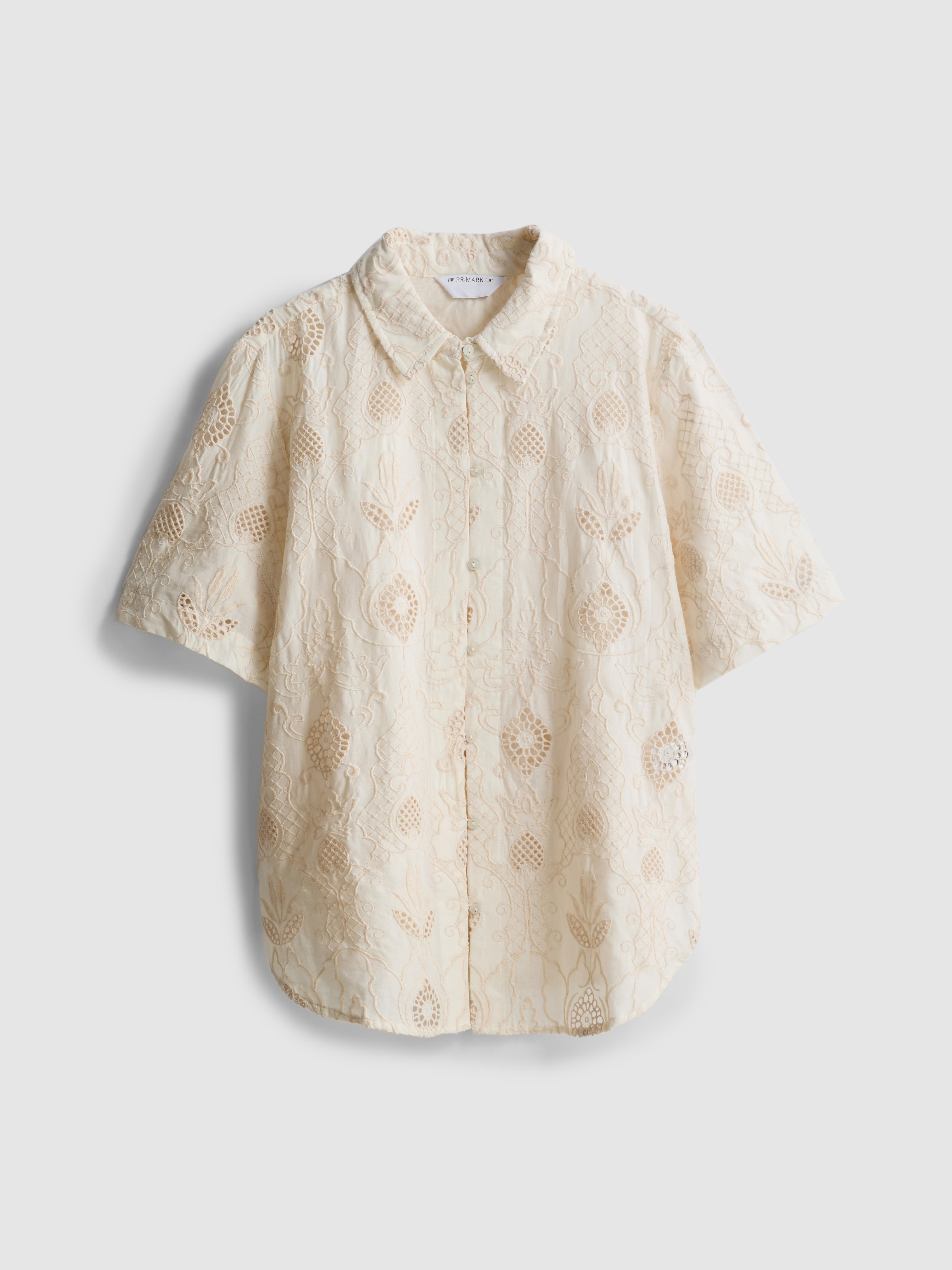 The Edit Curved-Hem Broderie Shirt
