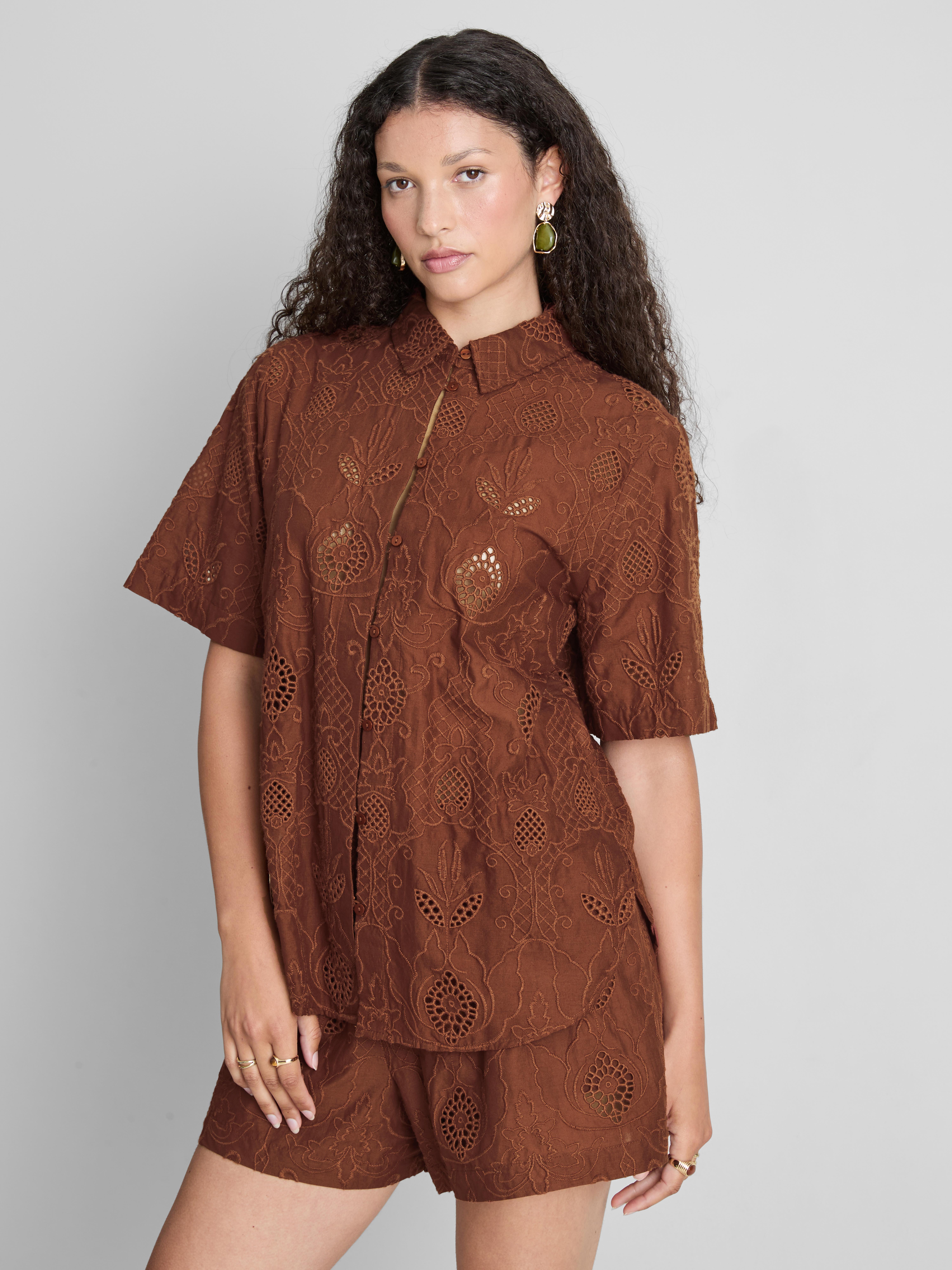 The Edit Curved Hem Broderie Shirt