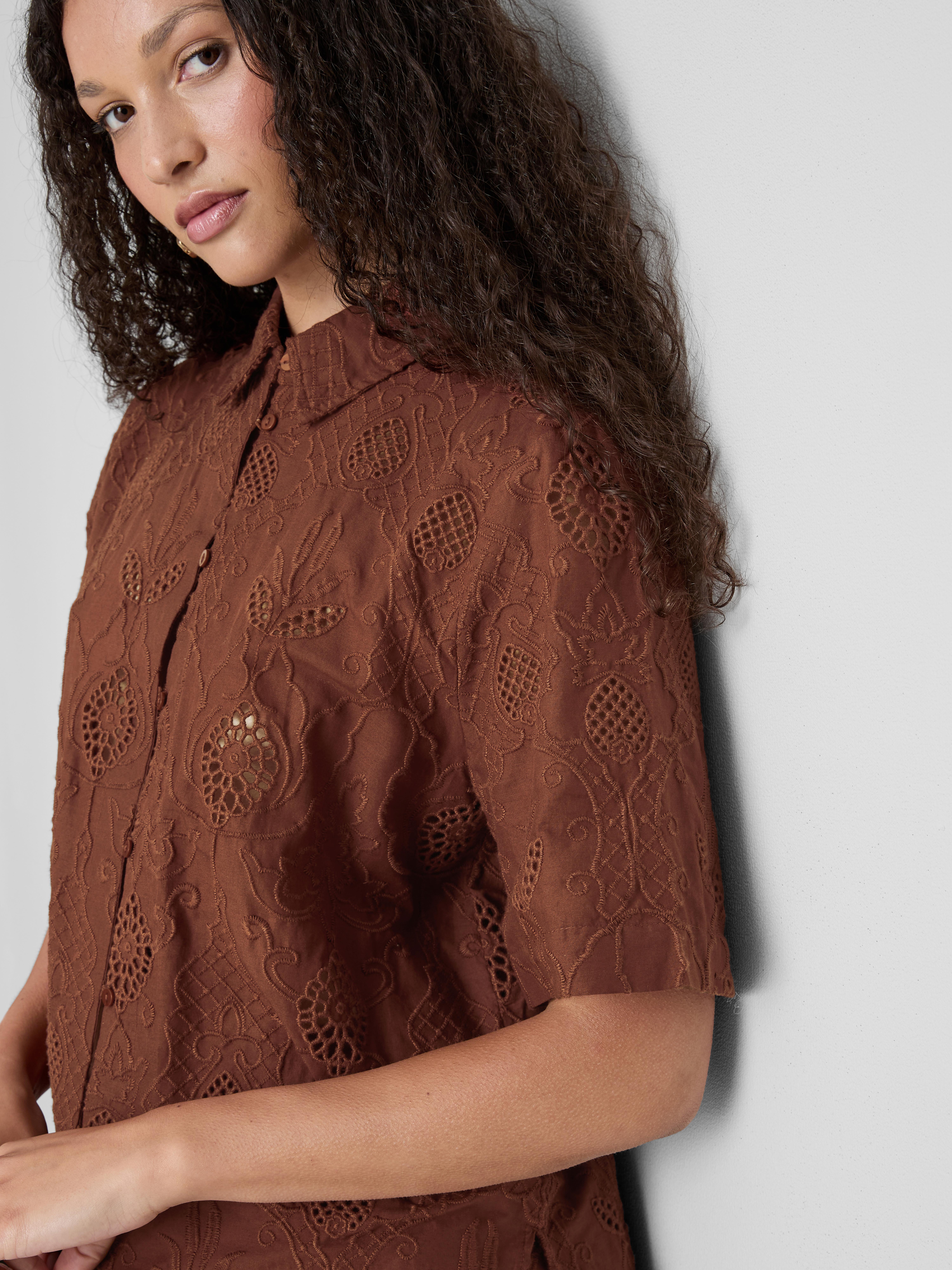 The Edit Curved Hem Broderie Shirt