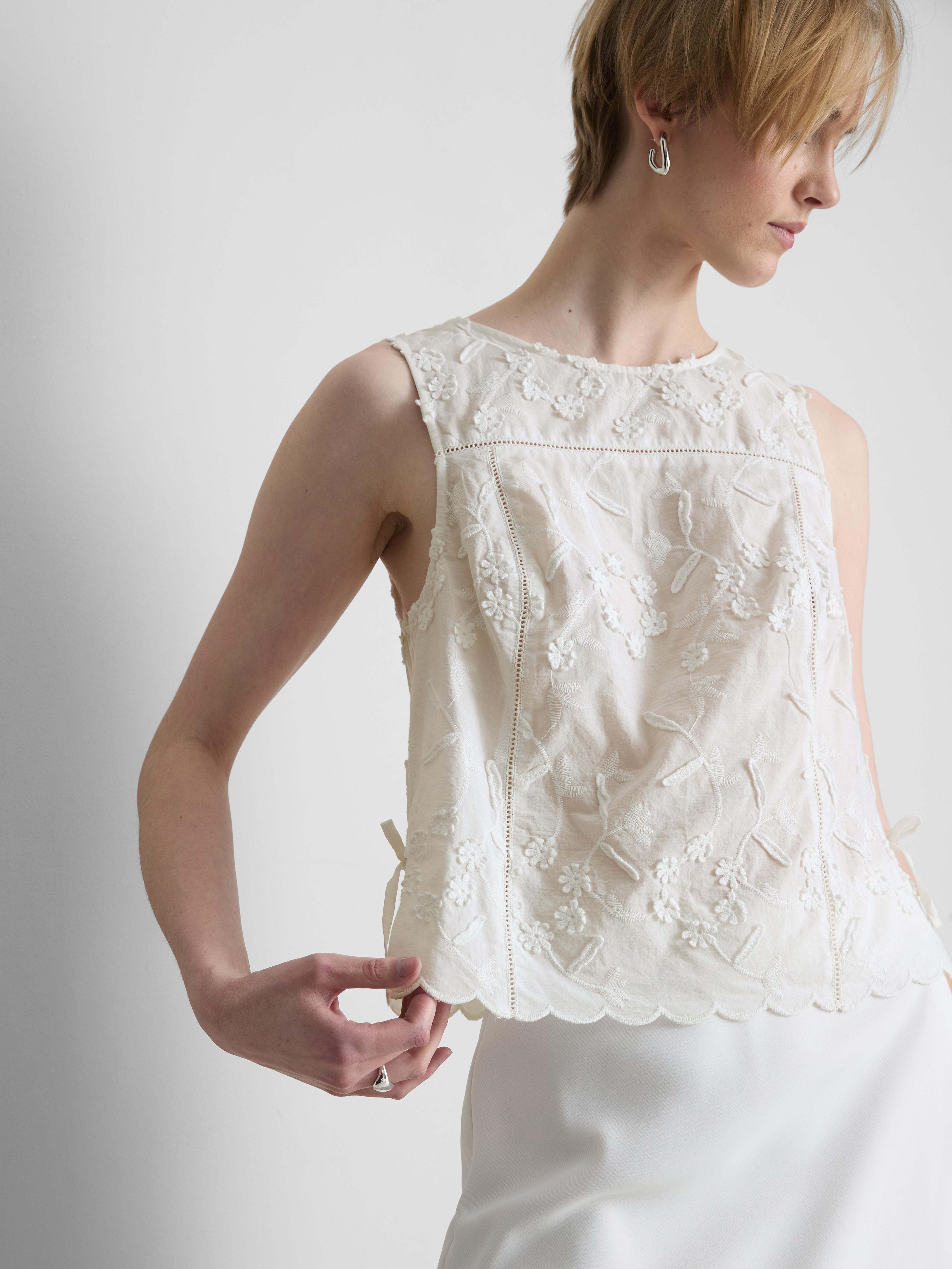 Embroidered Floral Tie Tank Top