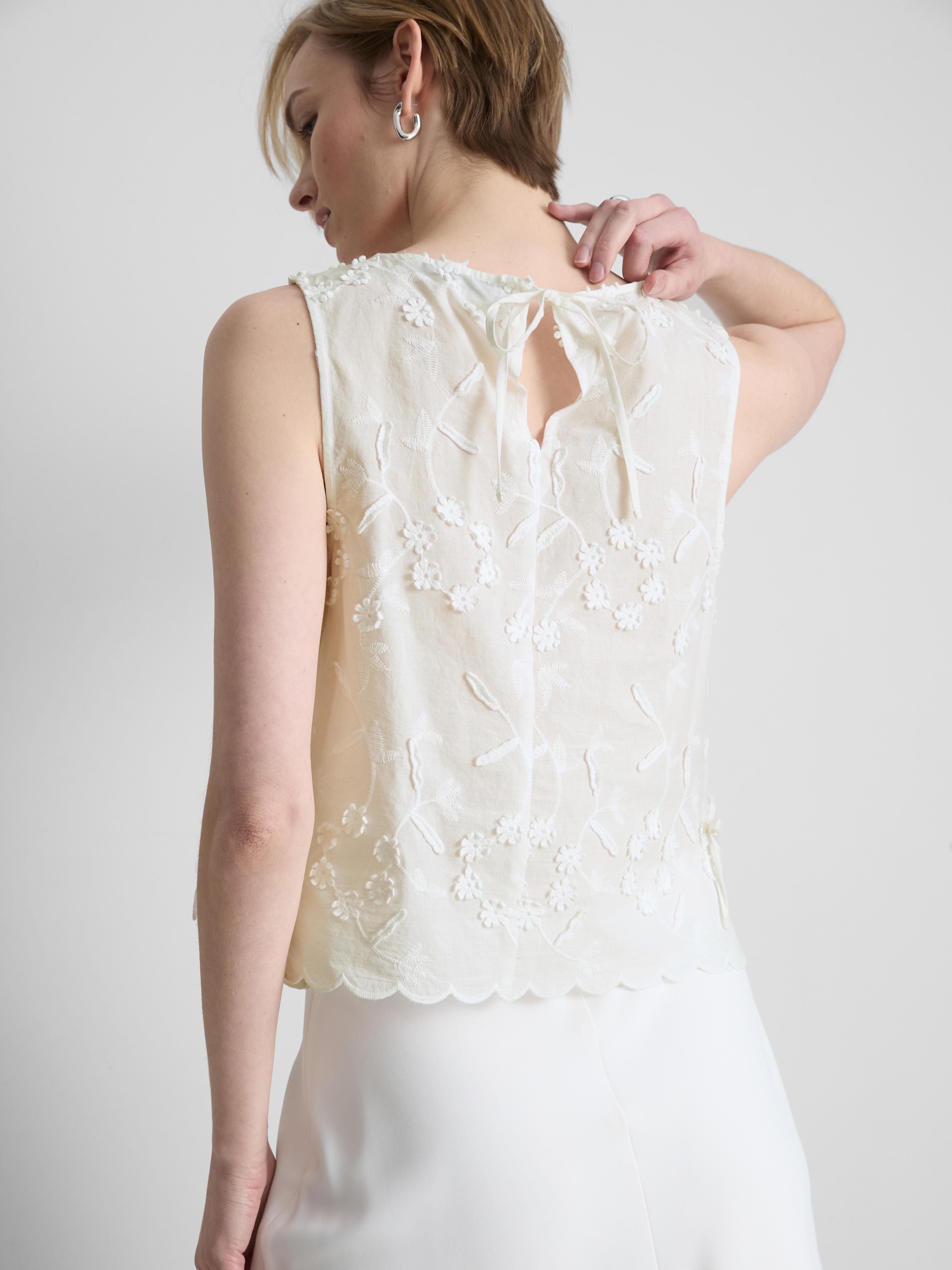 Embroidered Floral Tie Tank Top