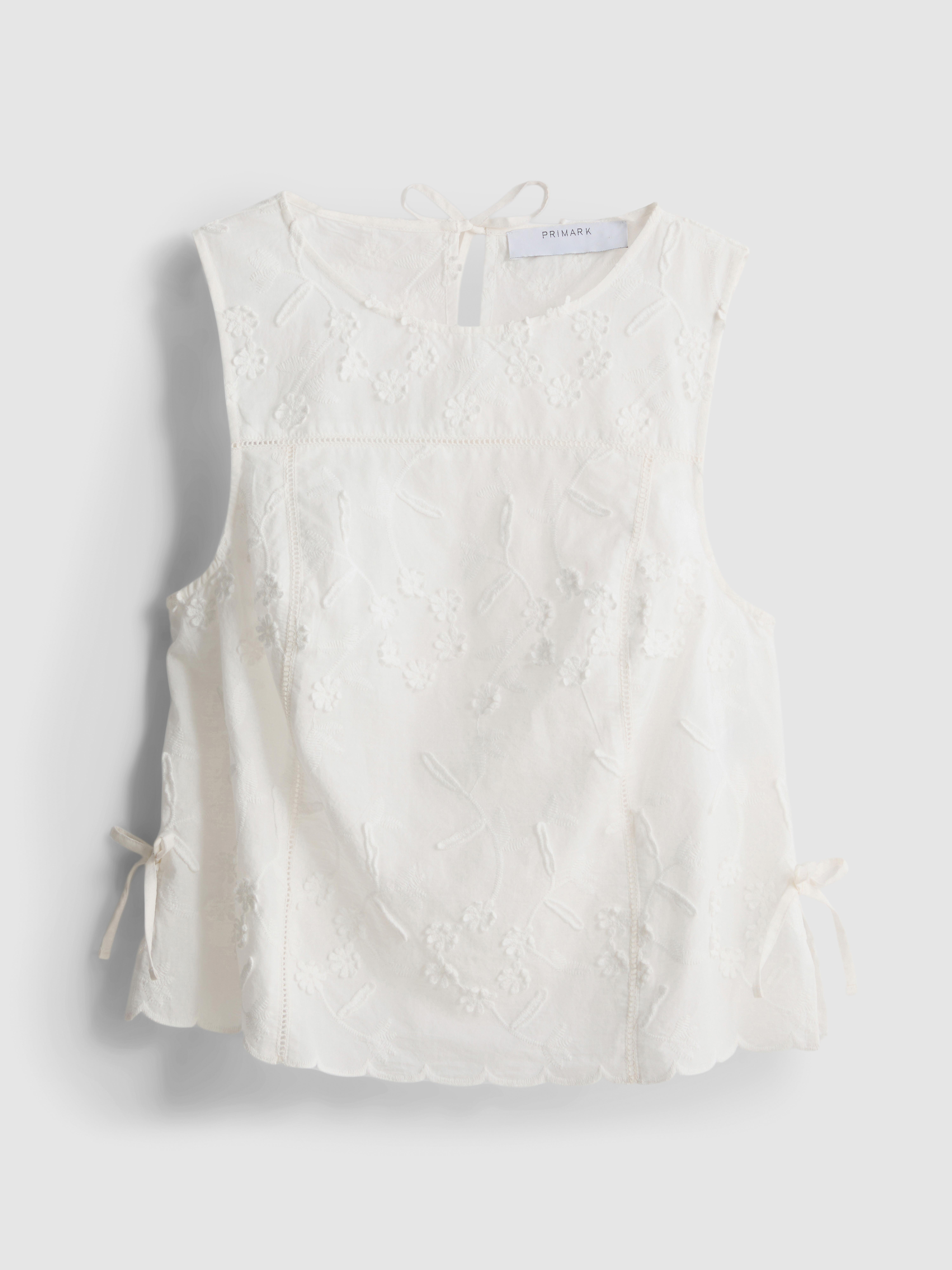 Embroidered Floral Tie Tank Top