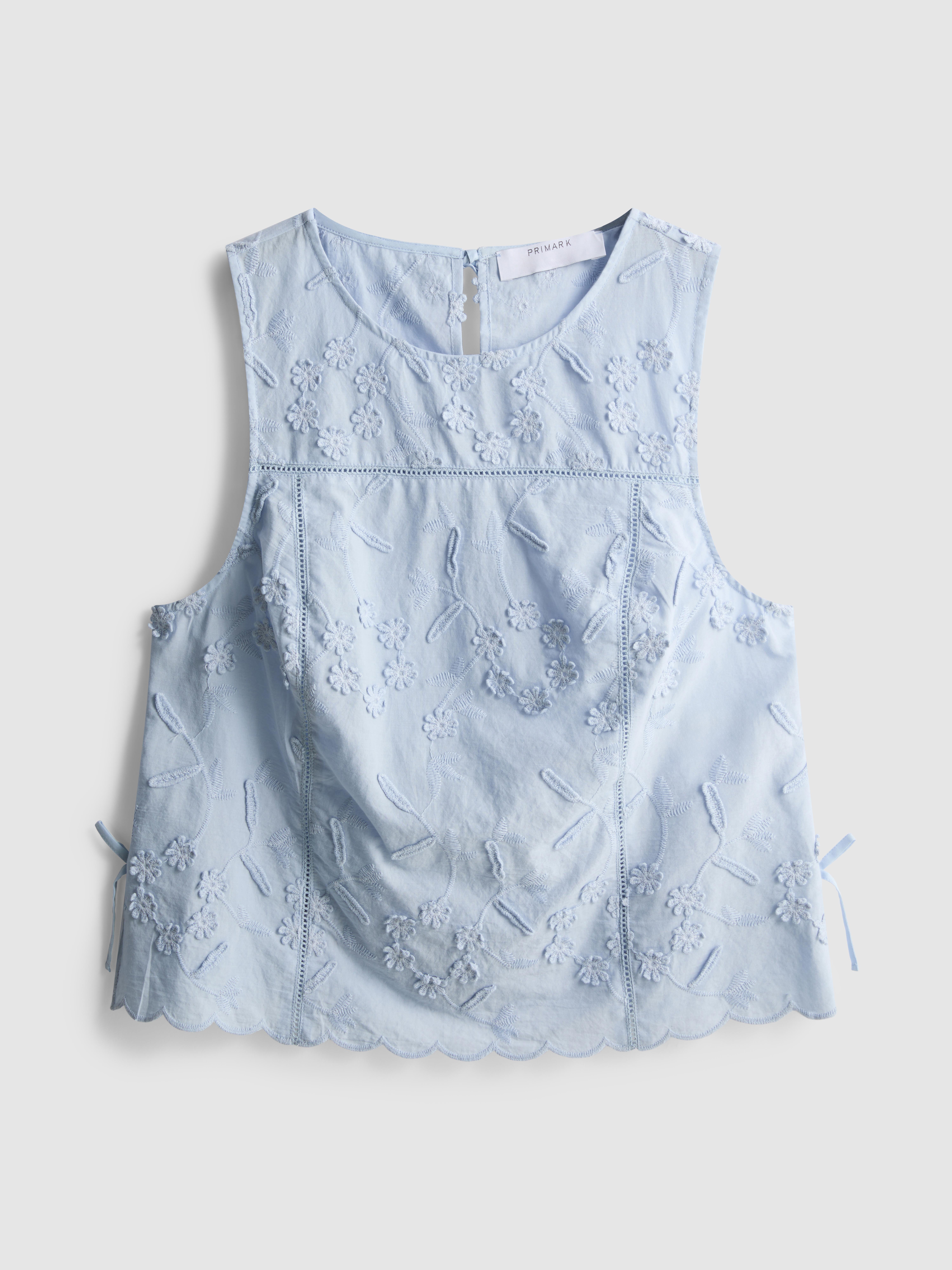 Tanktop met strikjes en geborduurd bloemmotief