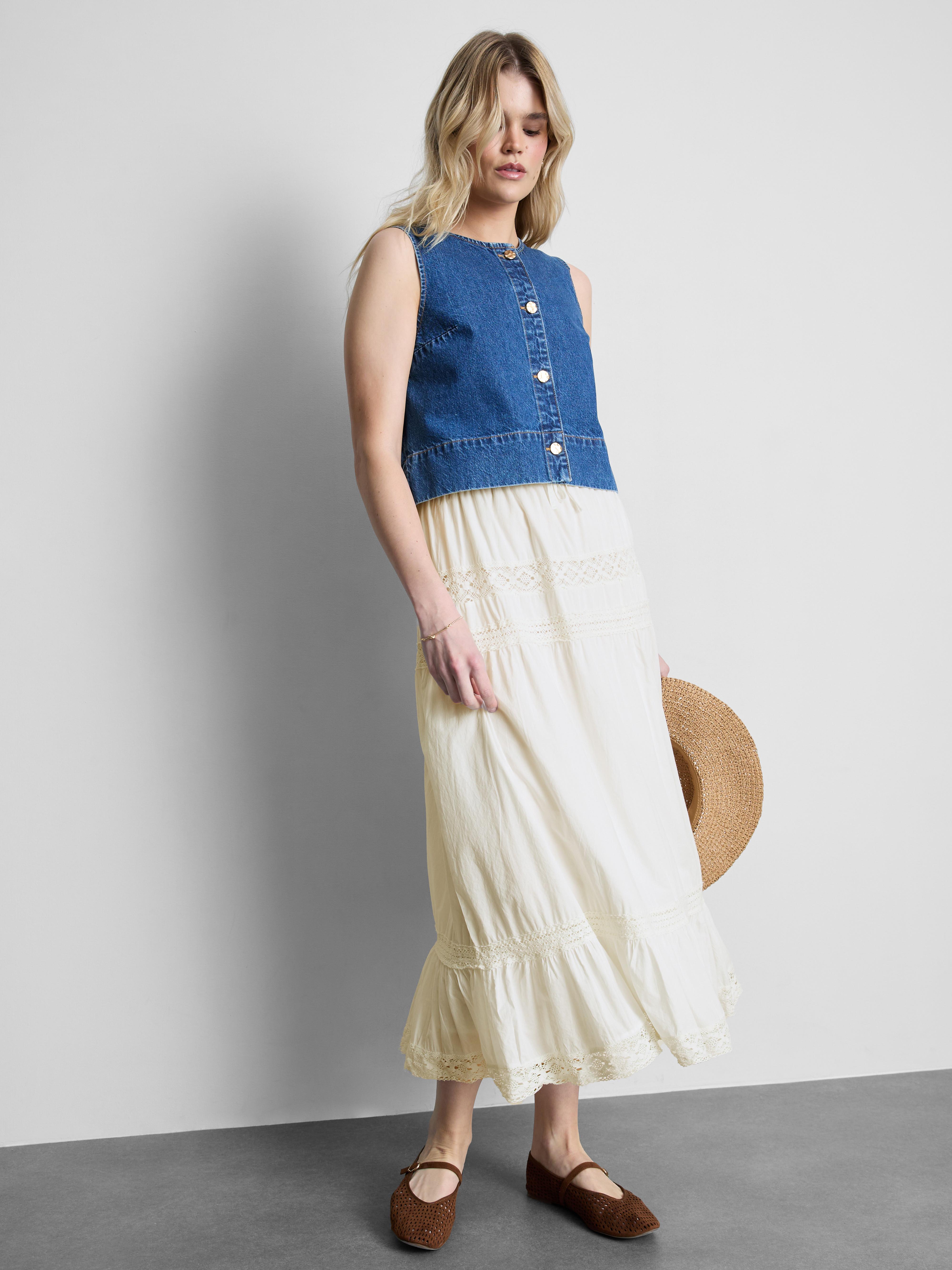 Women's White Cotton Tiered Midi Skirt | Primark