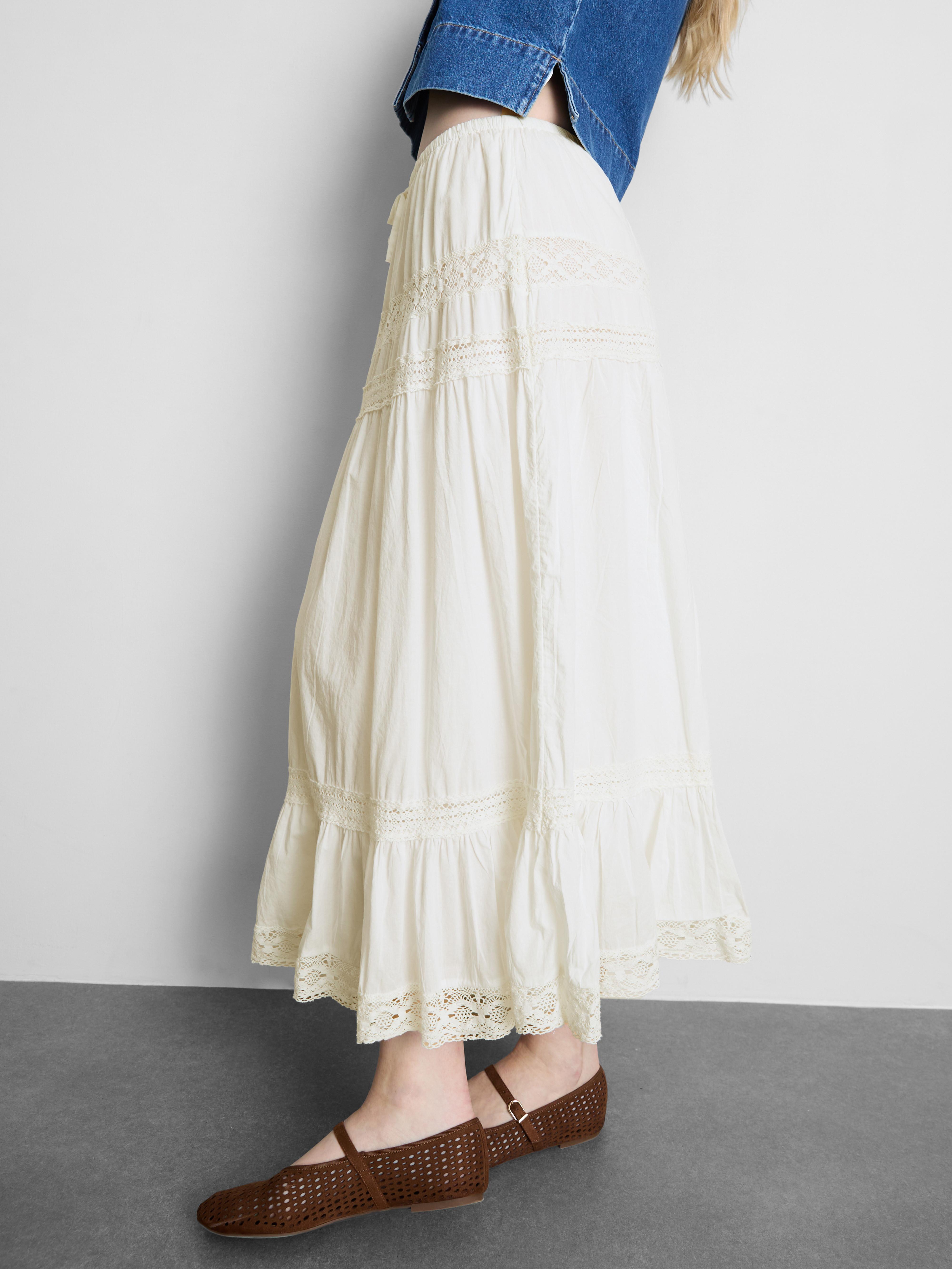 Women's White Cotton Tiered Midi Skirt | Primark