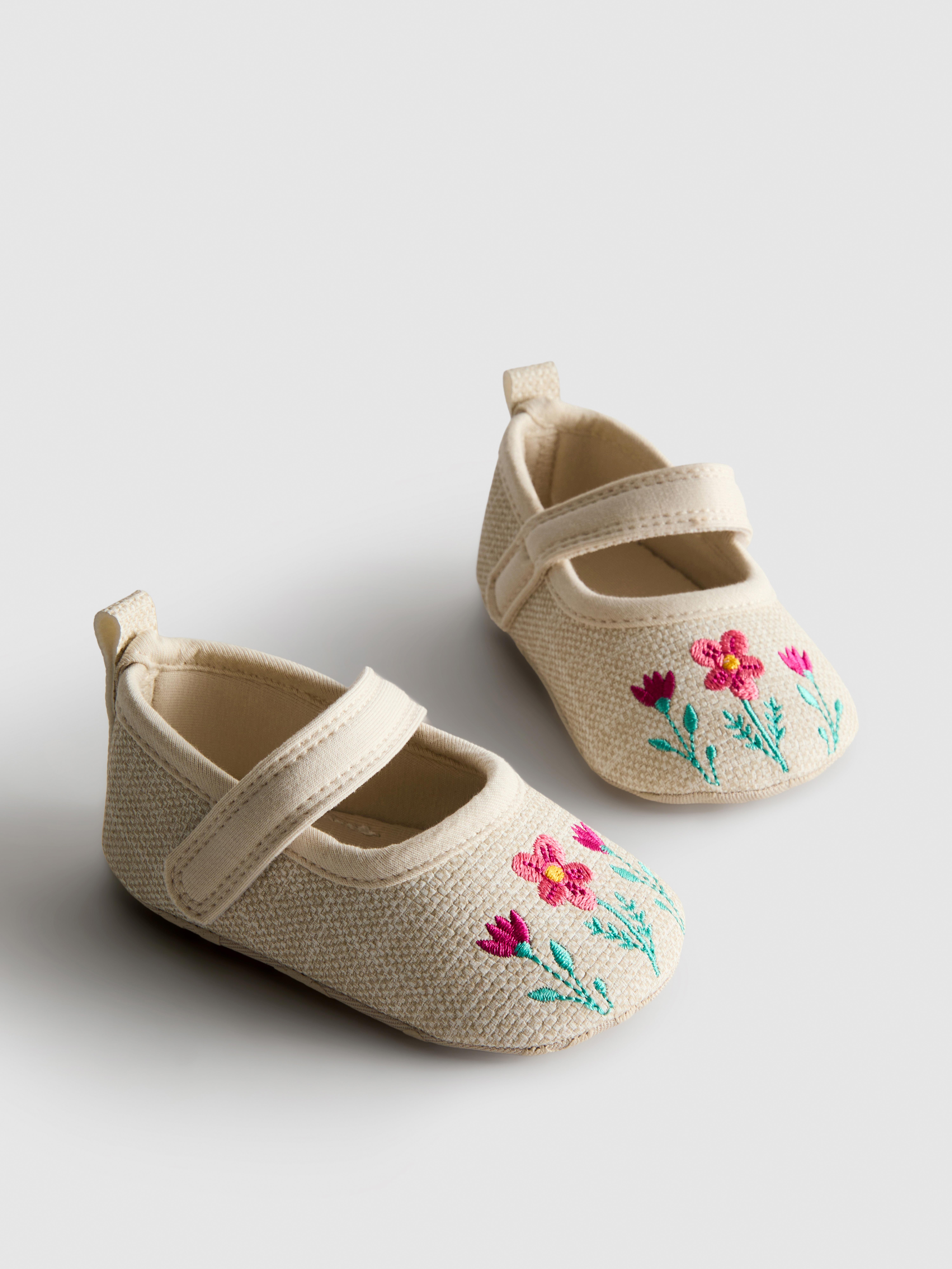 Floral Embroidered Newborn Ballet Pumps