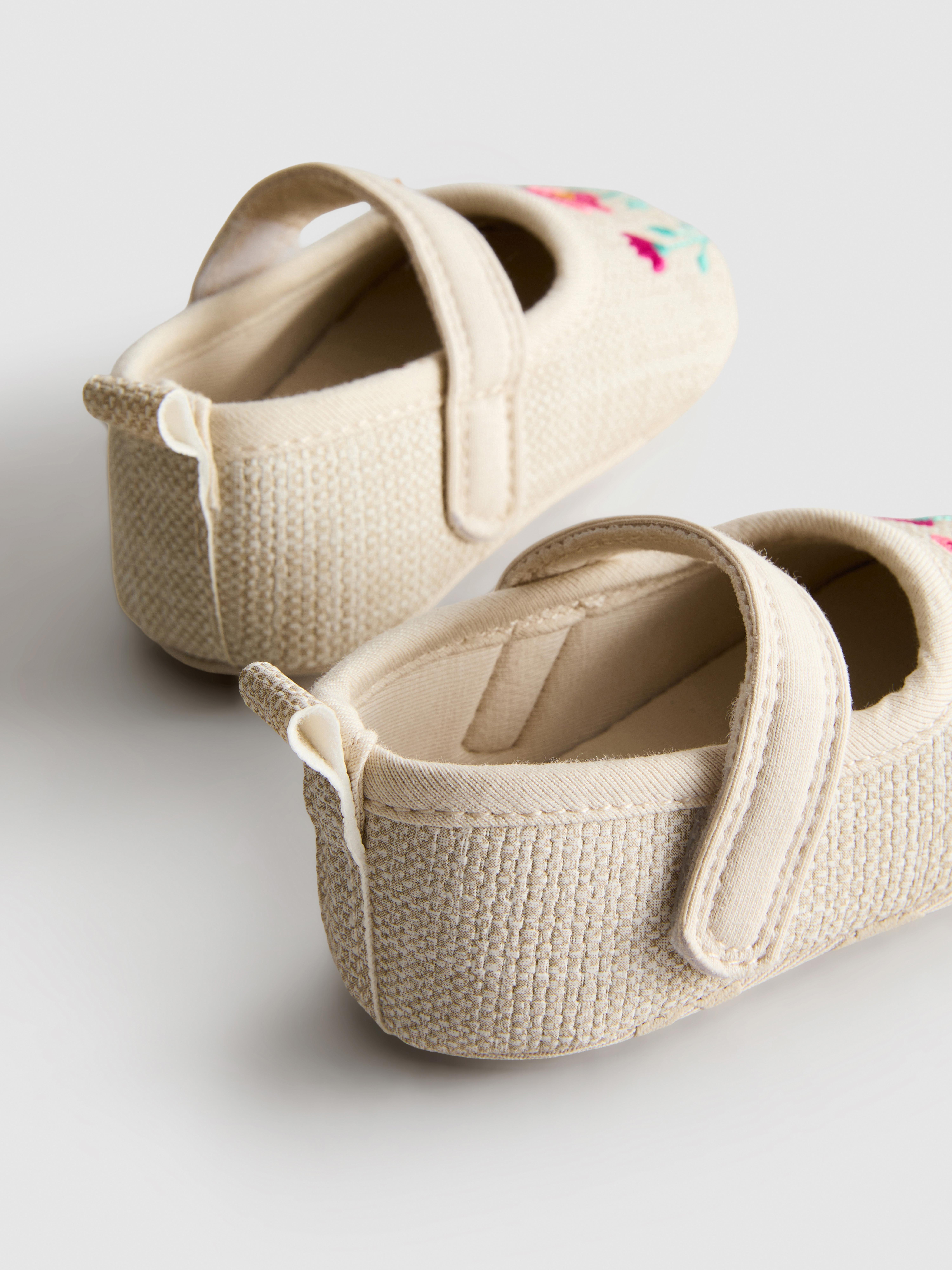 Floral Embroidered Newborn Ballet Pumps