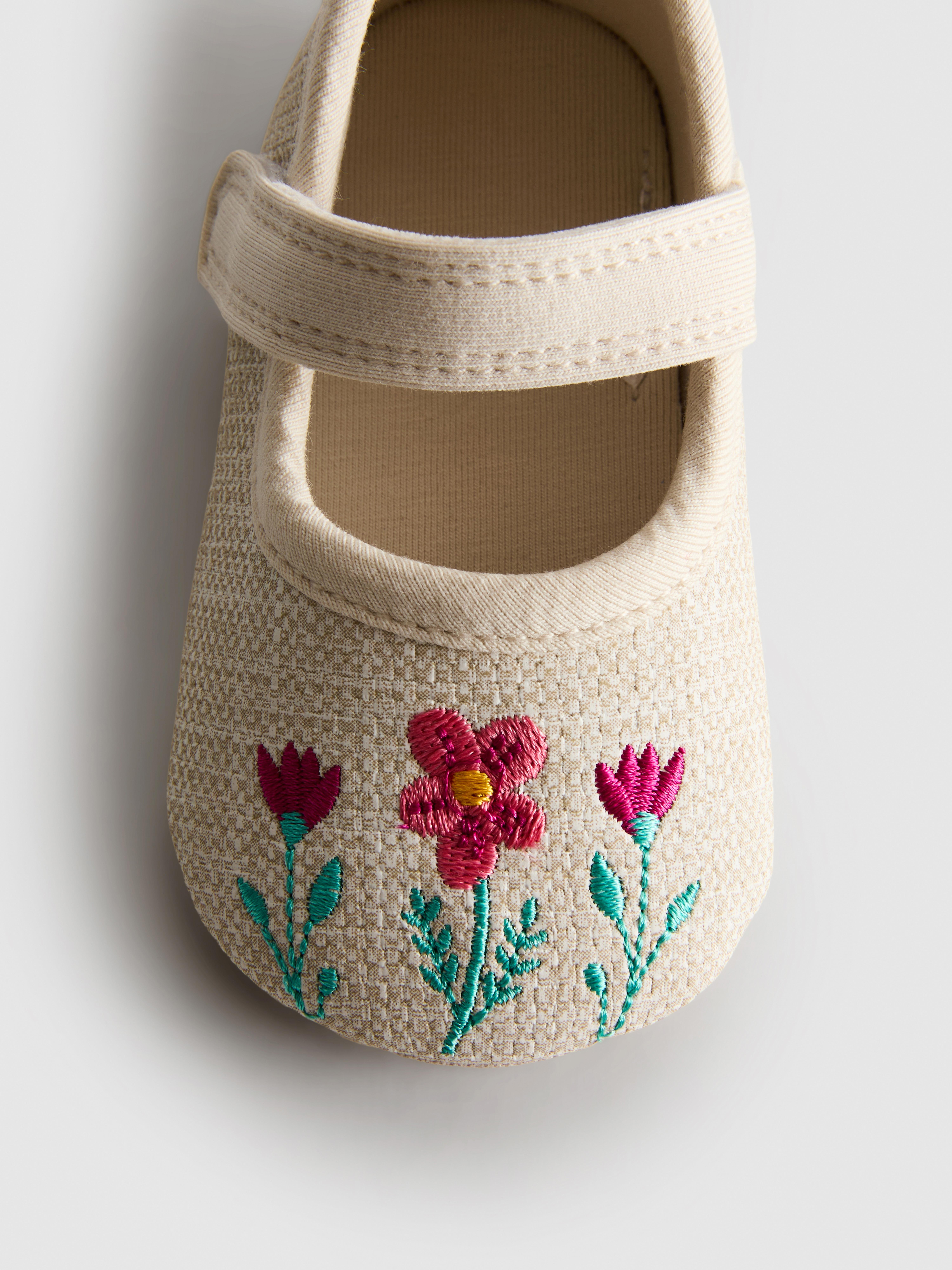 Floral Embroidered Newborn Ballet Pumps